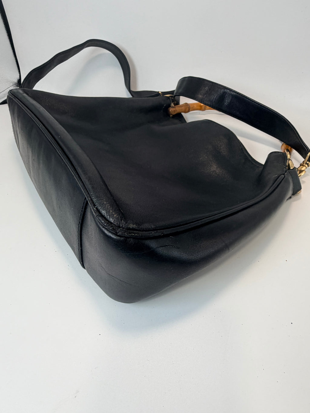 Gucci Black Leather Bamboo Handle Shoulder Bag | Crossbody Strap