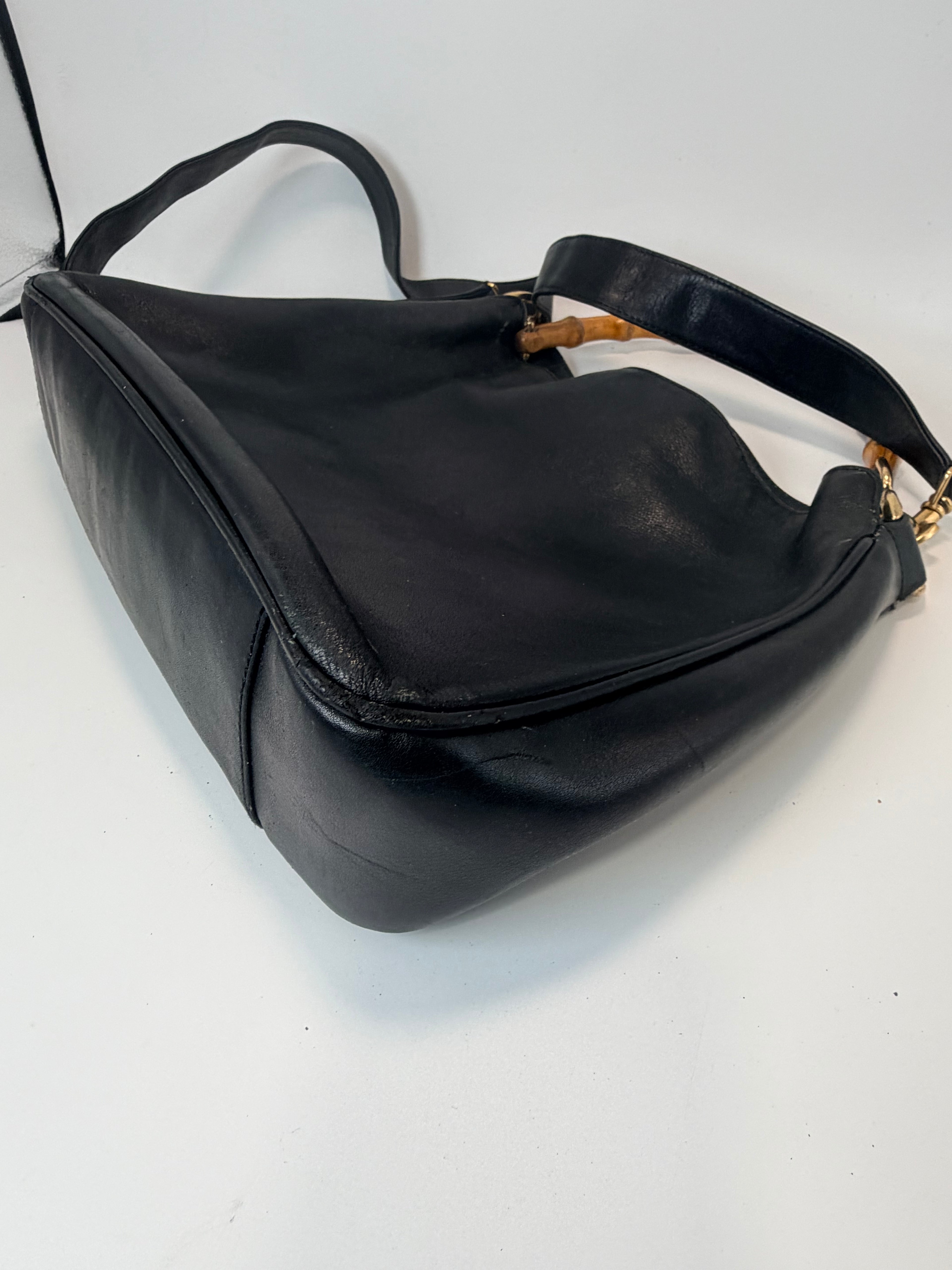 Gucci Black Leather Bamboo Handle Shoulder Bag | Crossbody Strap