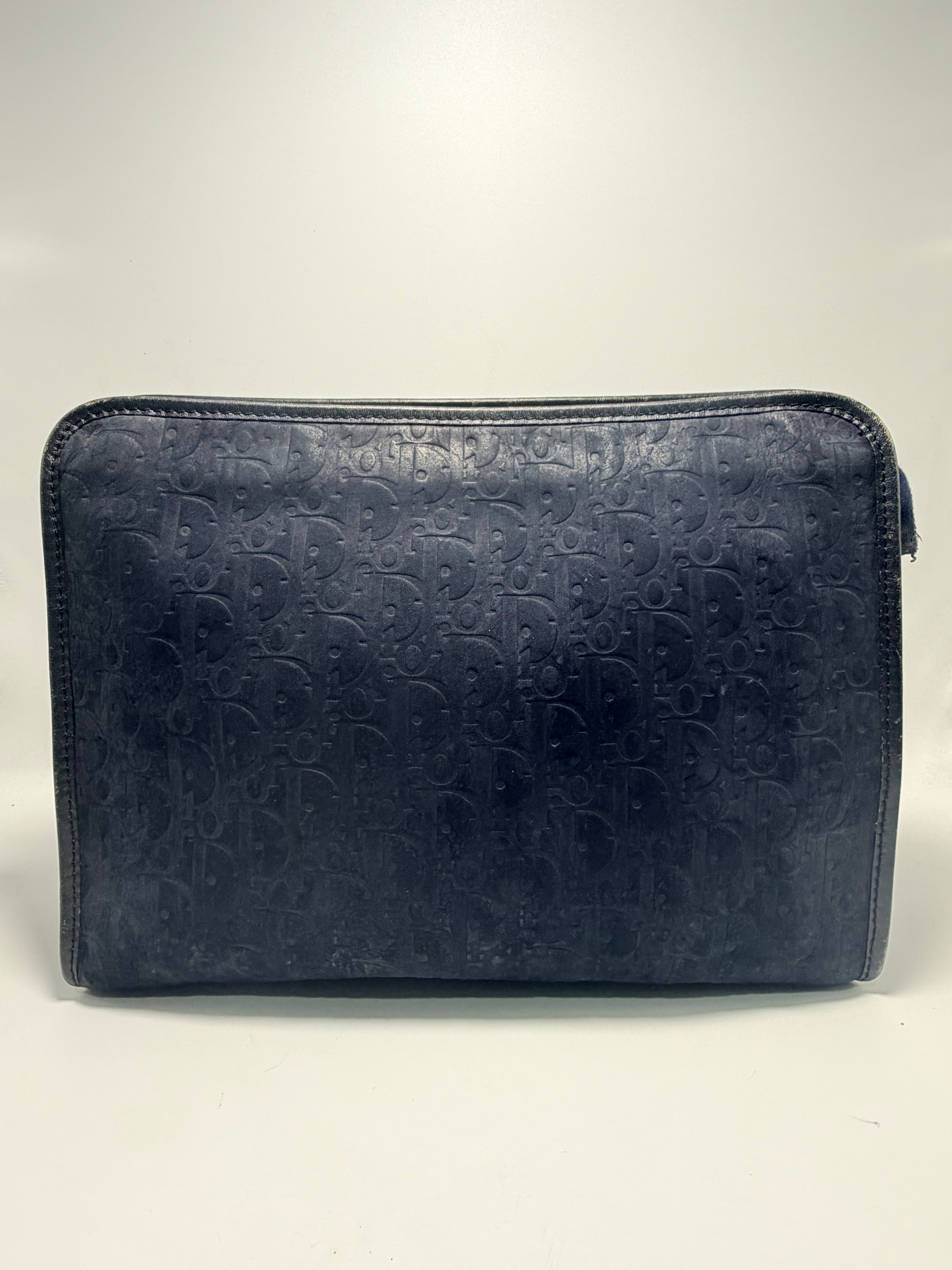 Christian Dior Vintage Oblique Clutch / Toiletry– Navy