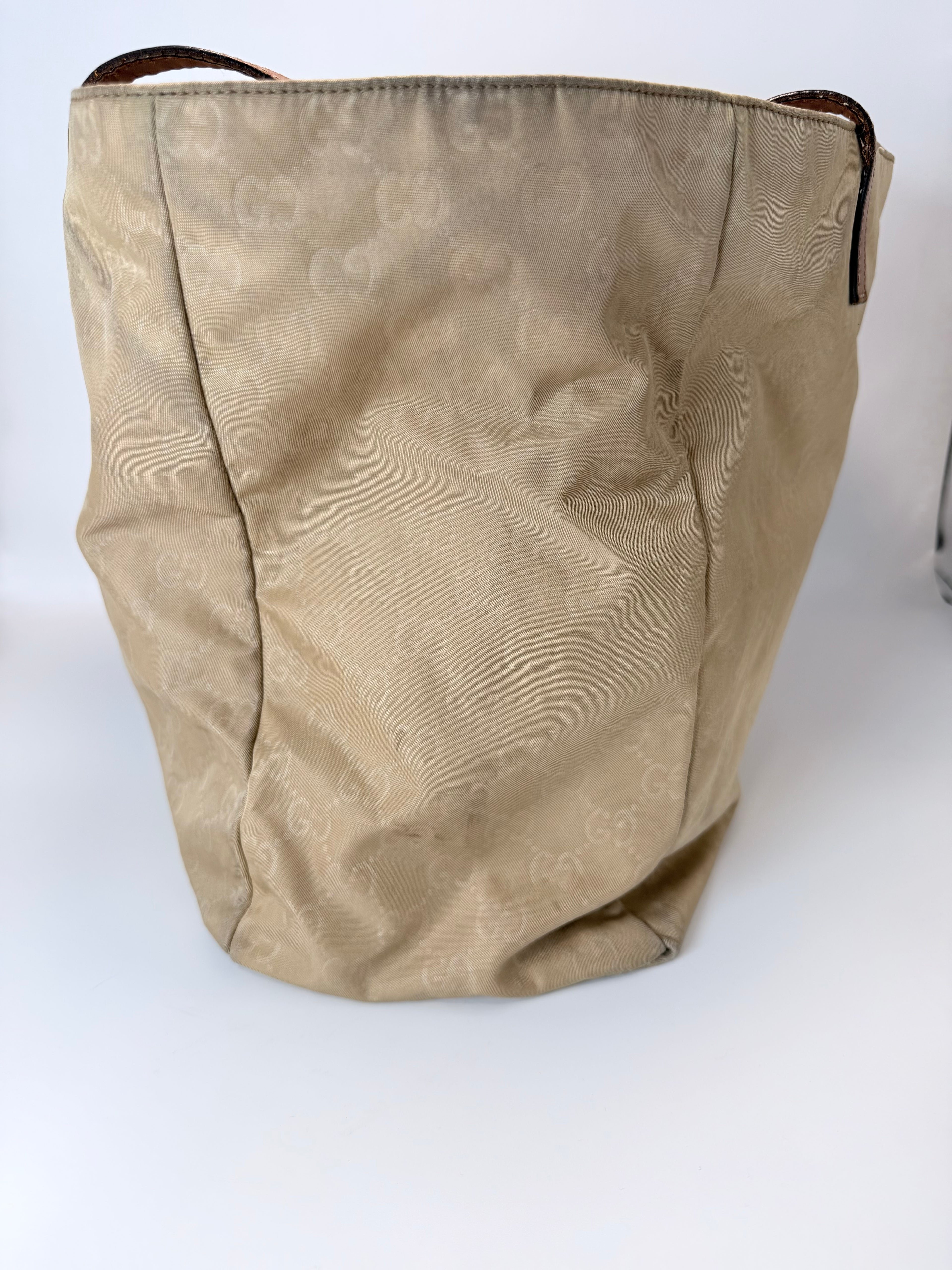 Gucci Beige GG Canvas Tote with Leather Trim
