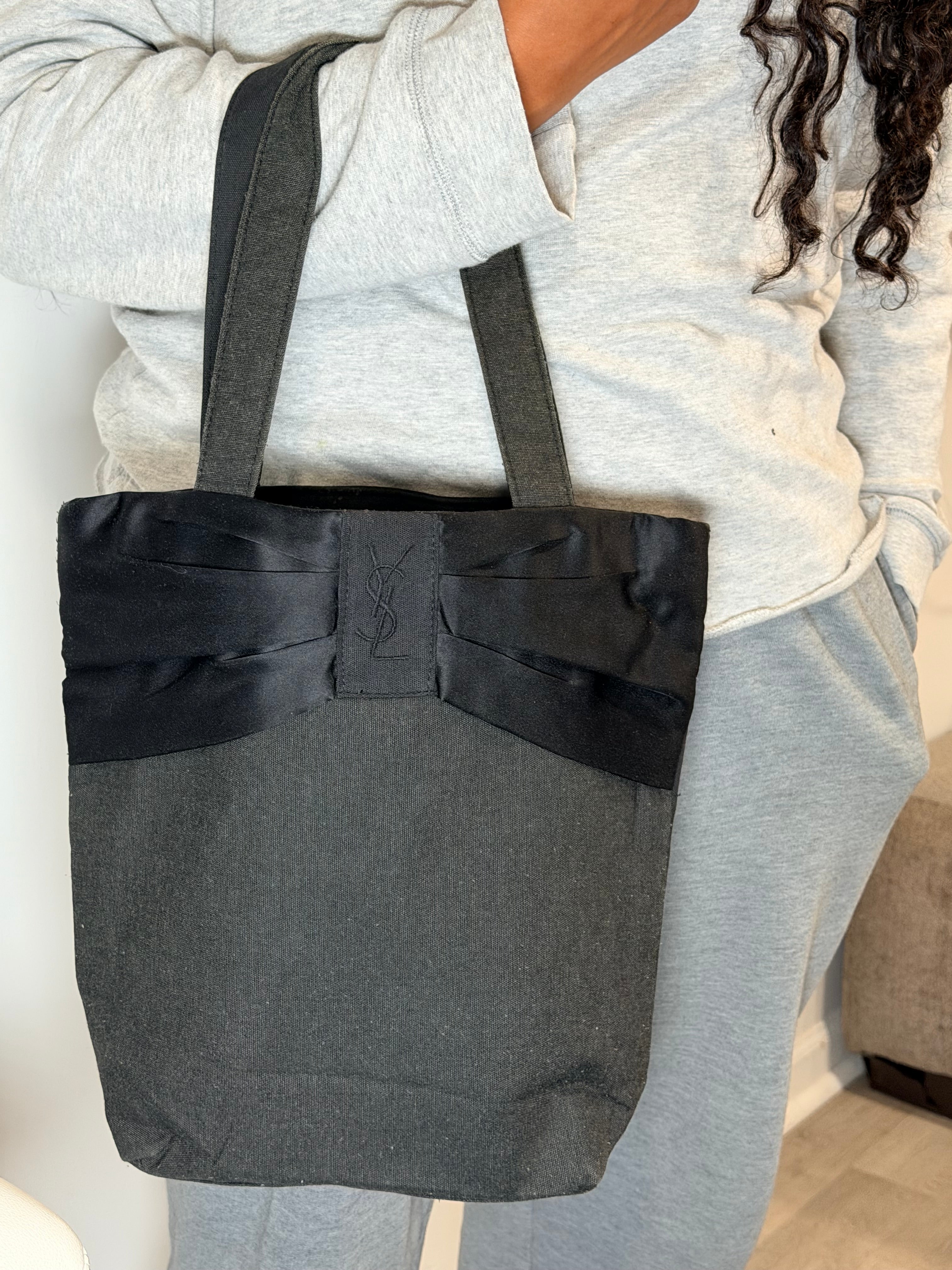 Yves Saint Laurent (YSL) Black Canvas Bow Tote