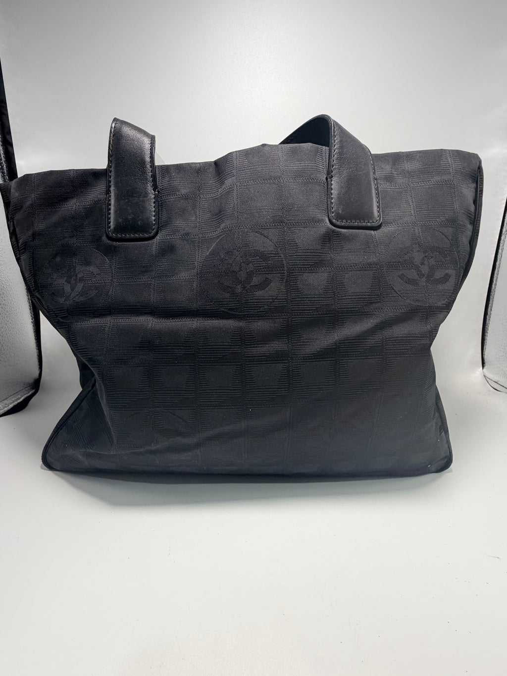 Chanel Travel Line Tote – Black Nylon Jacquard with Leather Handles