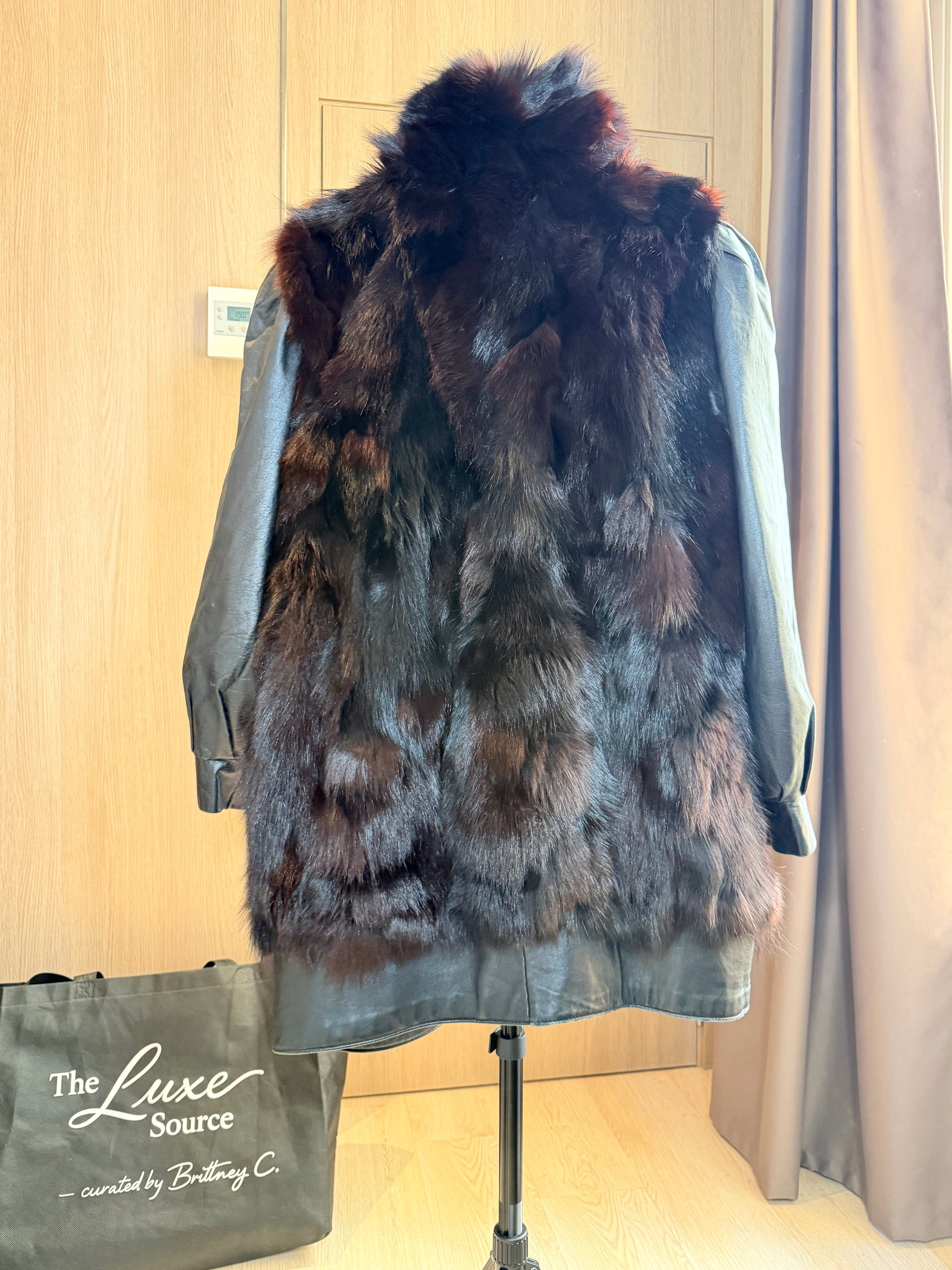 Vintage Burgundy Fox Fur & Leather Coat- L- 006
