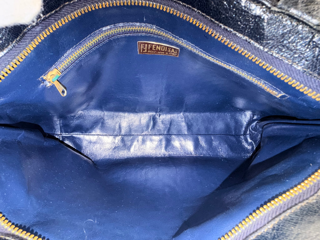 Fendi Vintage Black Woven Leather Shoulder Tote