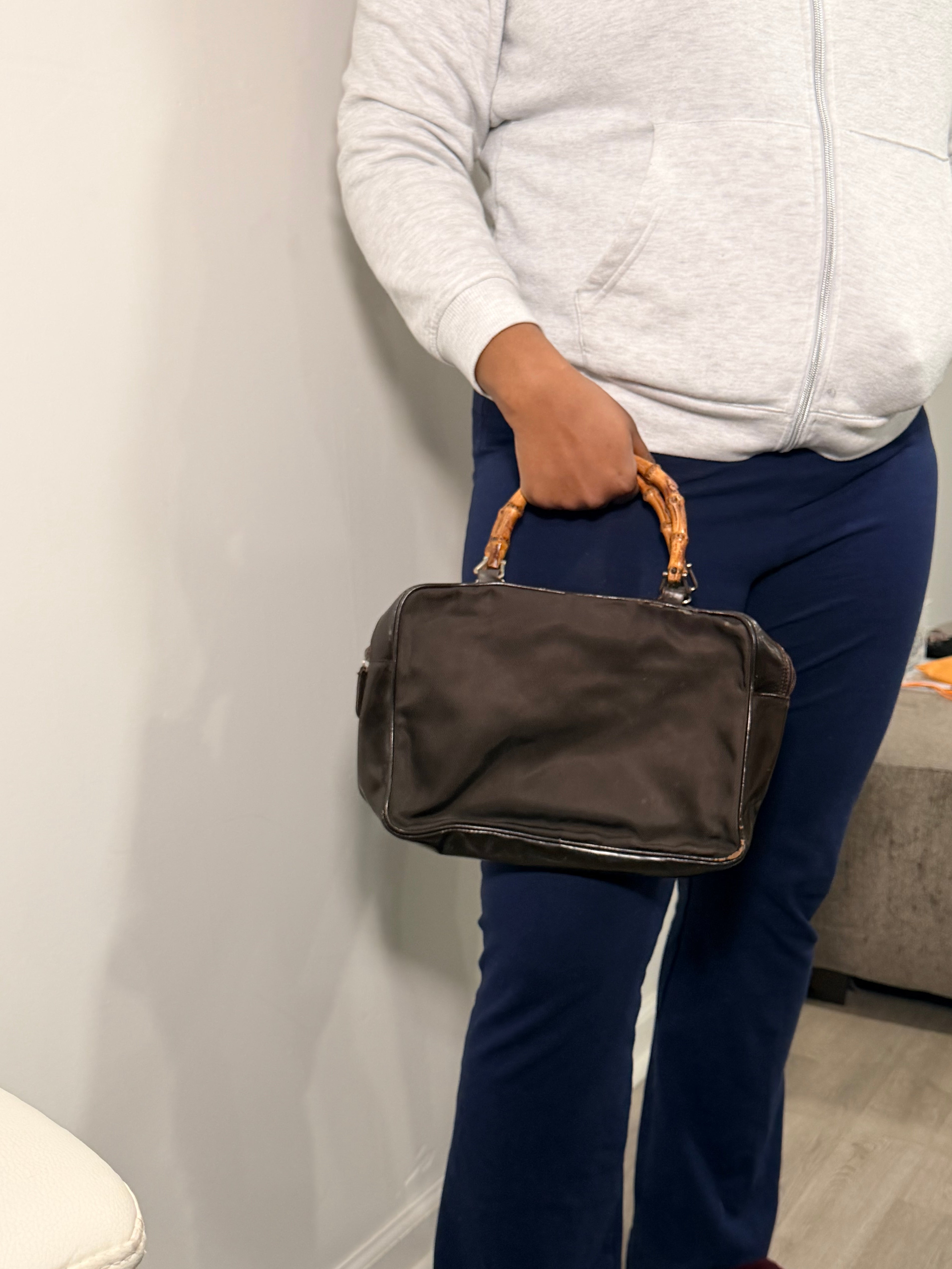 Gucci Vintage Nylon Bamboo Handle Bag – Brown