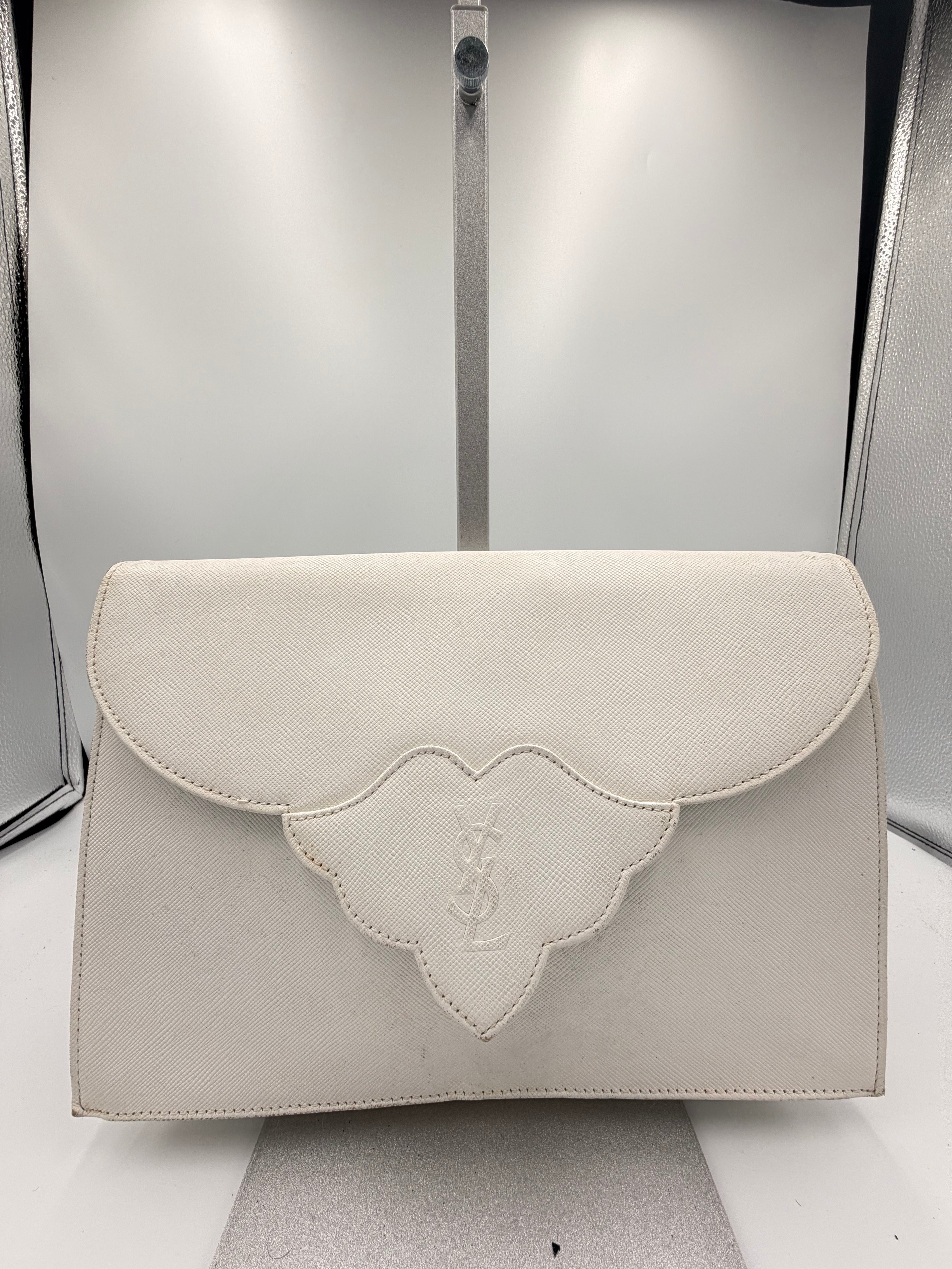 Yves Saint Laurent White Leather Clutch