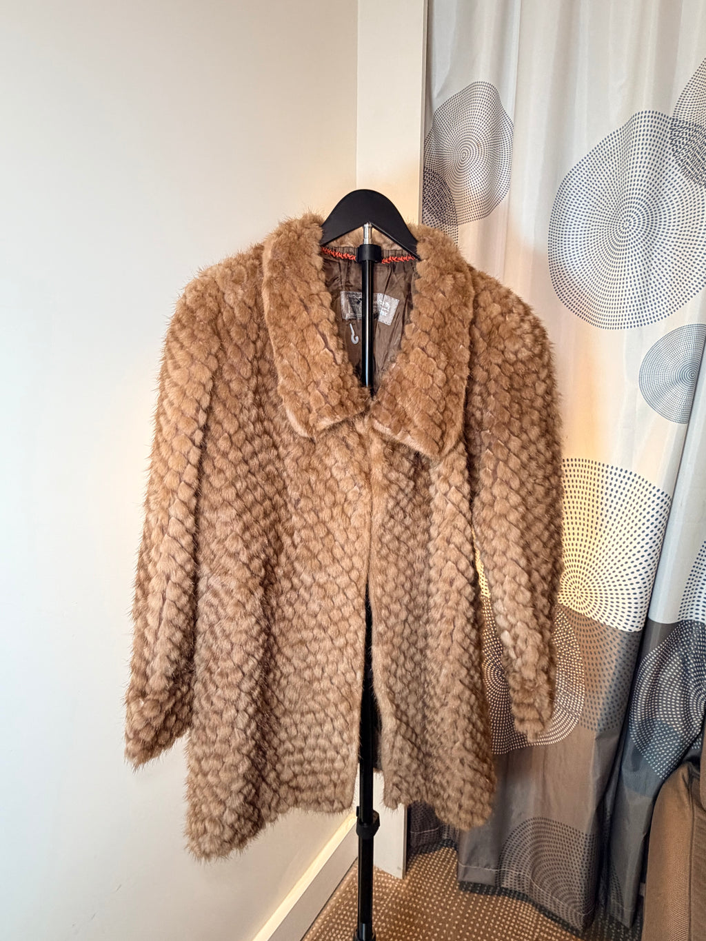 Vintage Real Knitted Mink Fur Swing Coat – Warm Camel Brown (XL–0X)