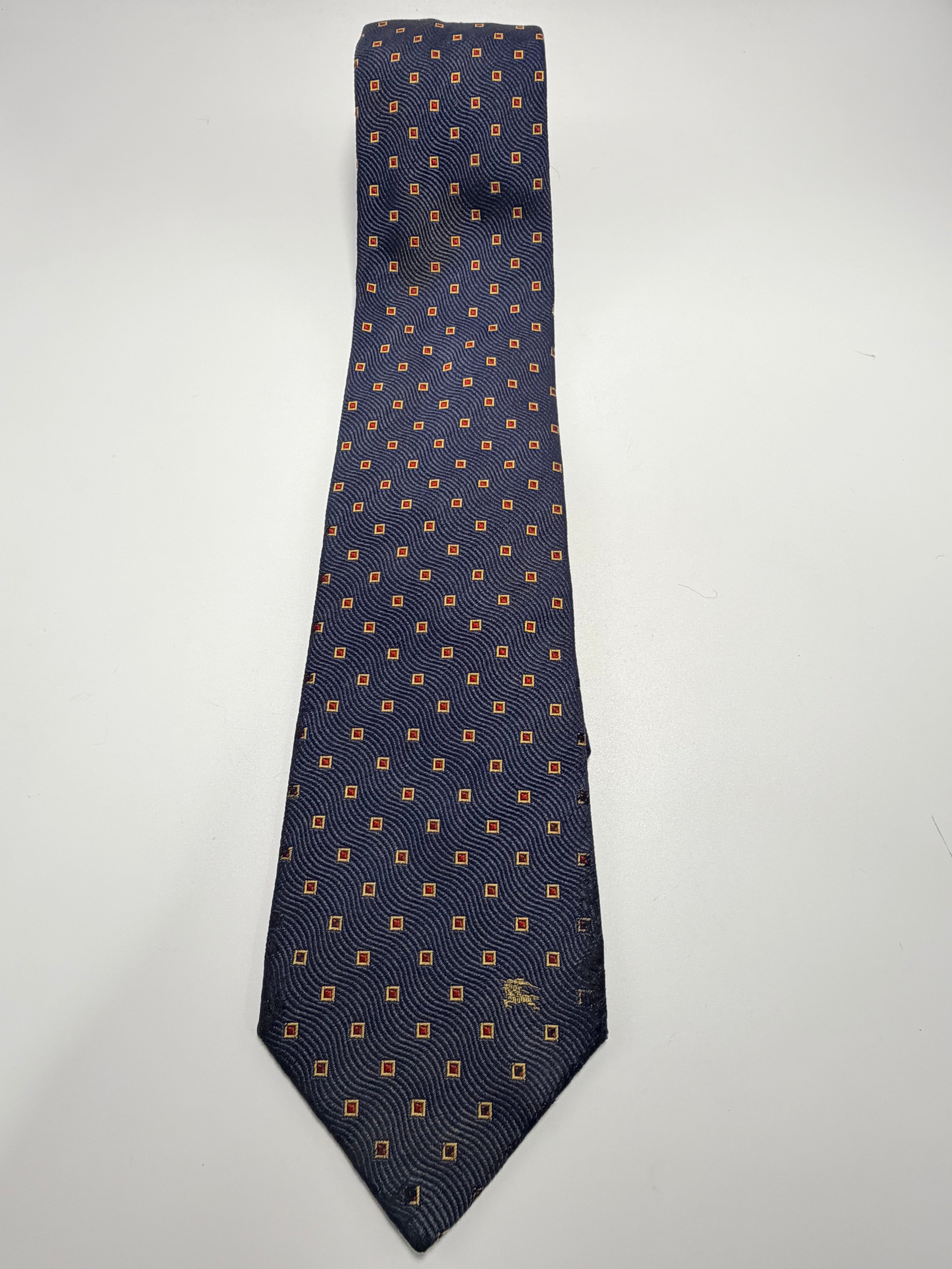 Burberry Silk Tie – Navy Micro Geometric with Knight Logo