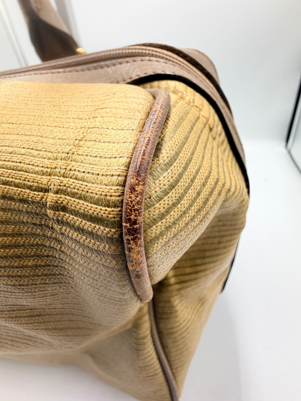 Yves Saint Laurent YSL Beige Canvas Boston Bag
