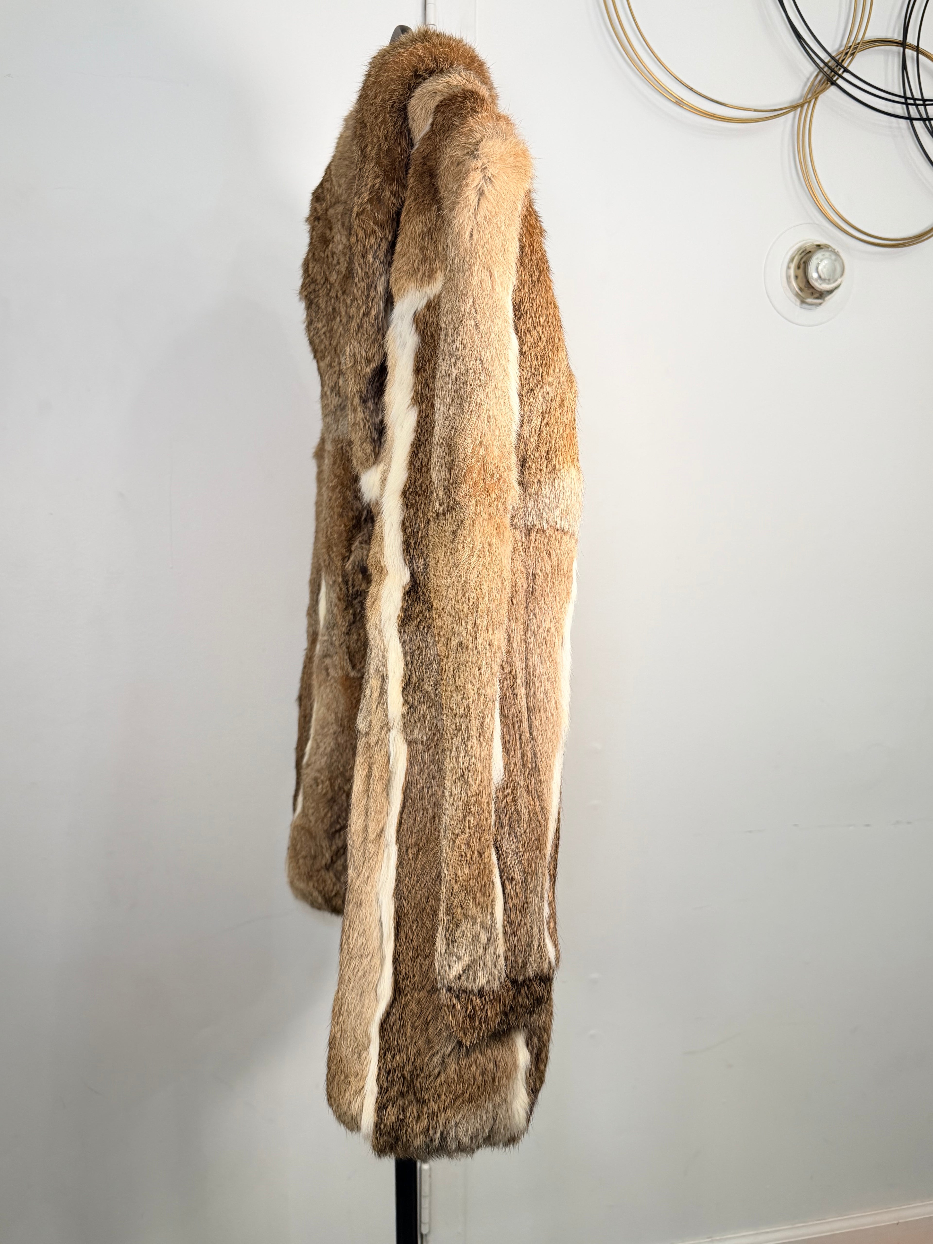 Vintage Rabbit Fur Coat – Paneled Brown & Cream (Small)