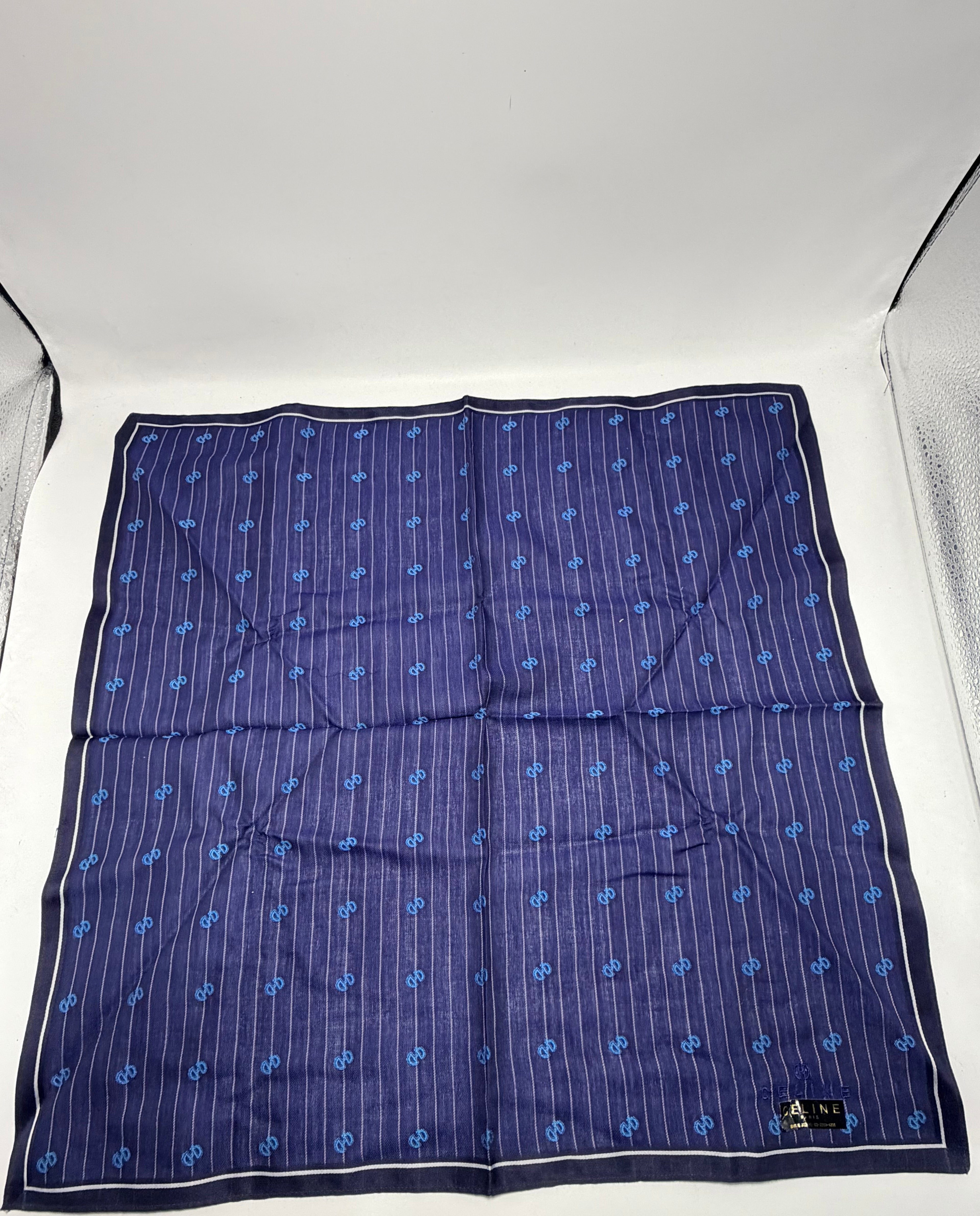 CELINE Vintage Monogram Stripe Scarf – Navy & Turquoise