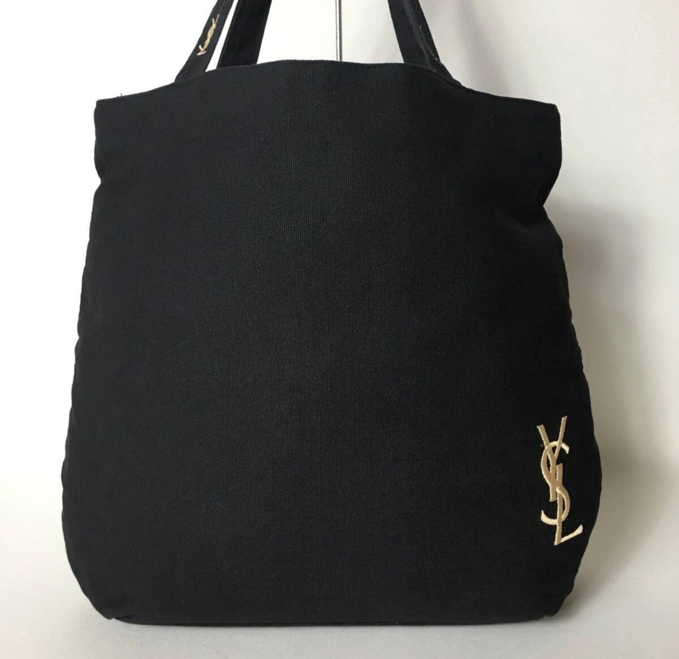 Yves Saint Laurent (YSL) Black Canvas Tote with Gold Monogram