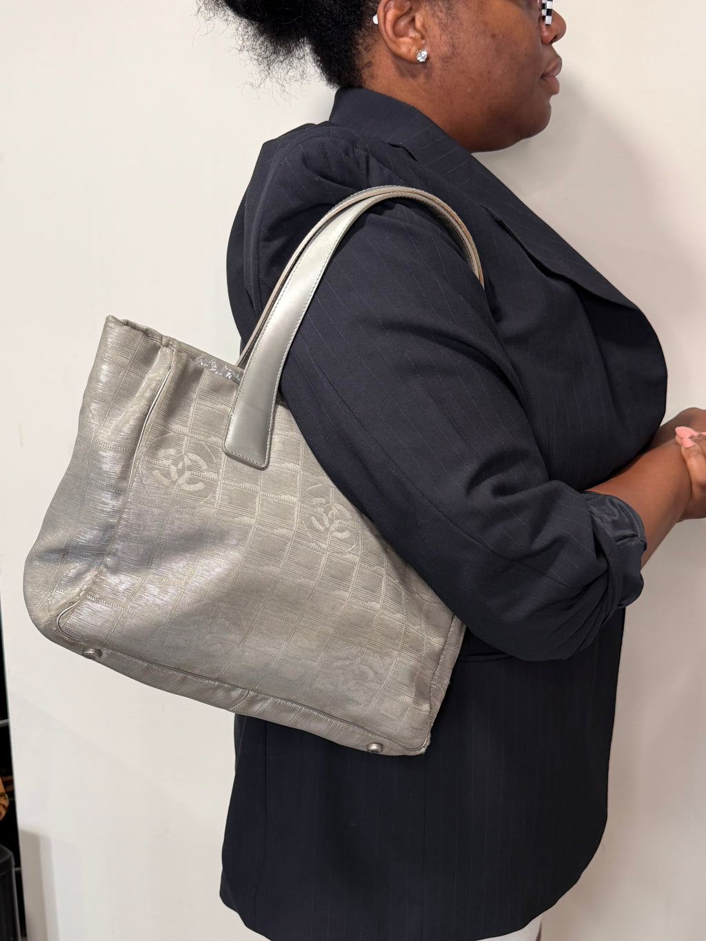 Chanel Silver Travel Line CC Tote Bag