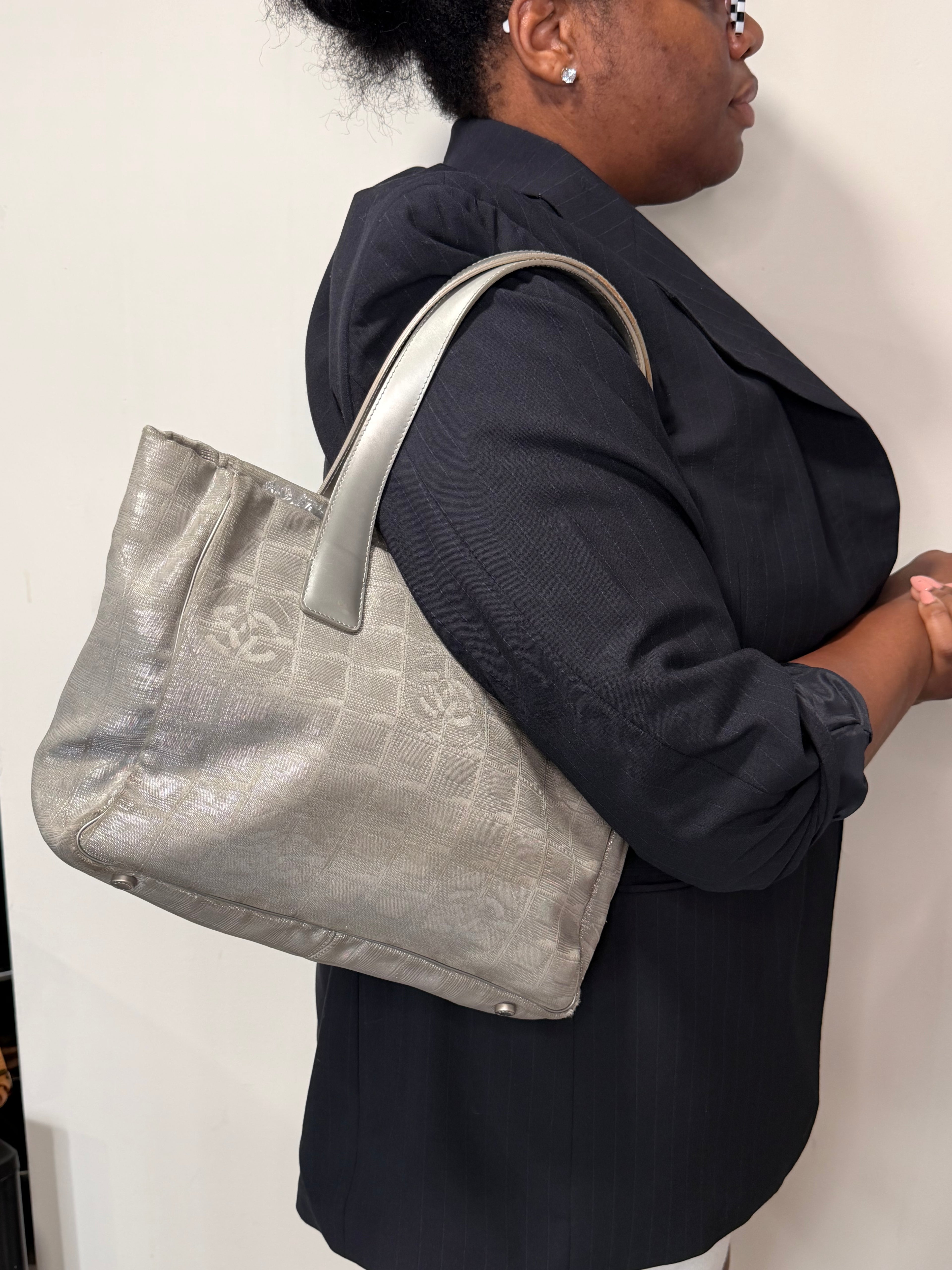 Chanel Silver Travel Line CC Tote Bag