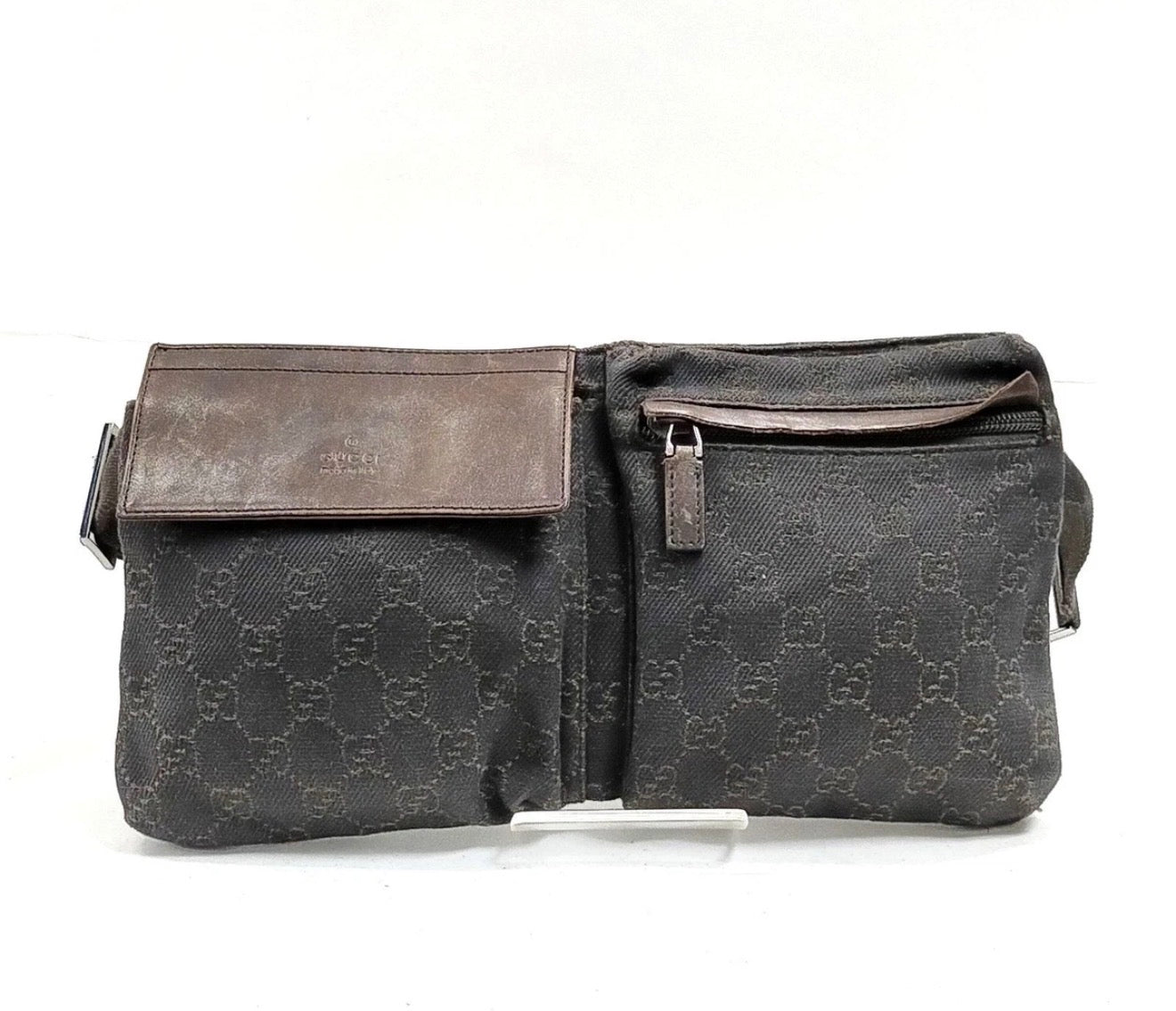 Gucci GG Canvas Waist Bag / Belt Bag (Black Brown)