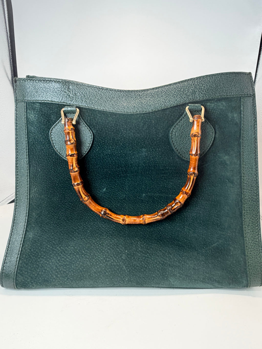 Gucci Bamboo Handle Suede & Leather Tote Bag – Green