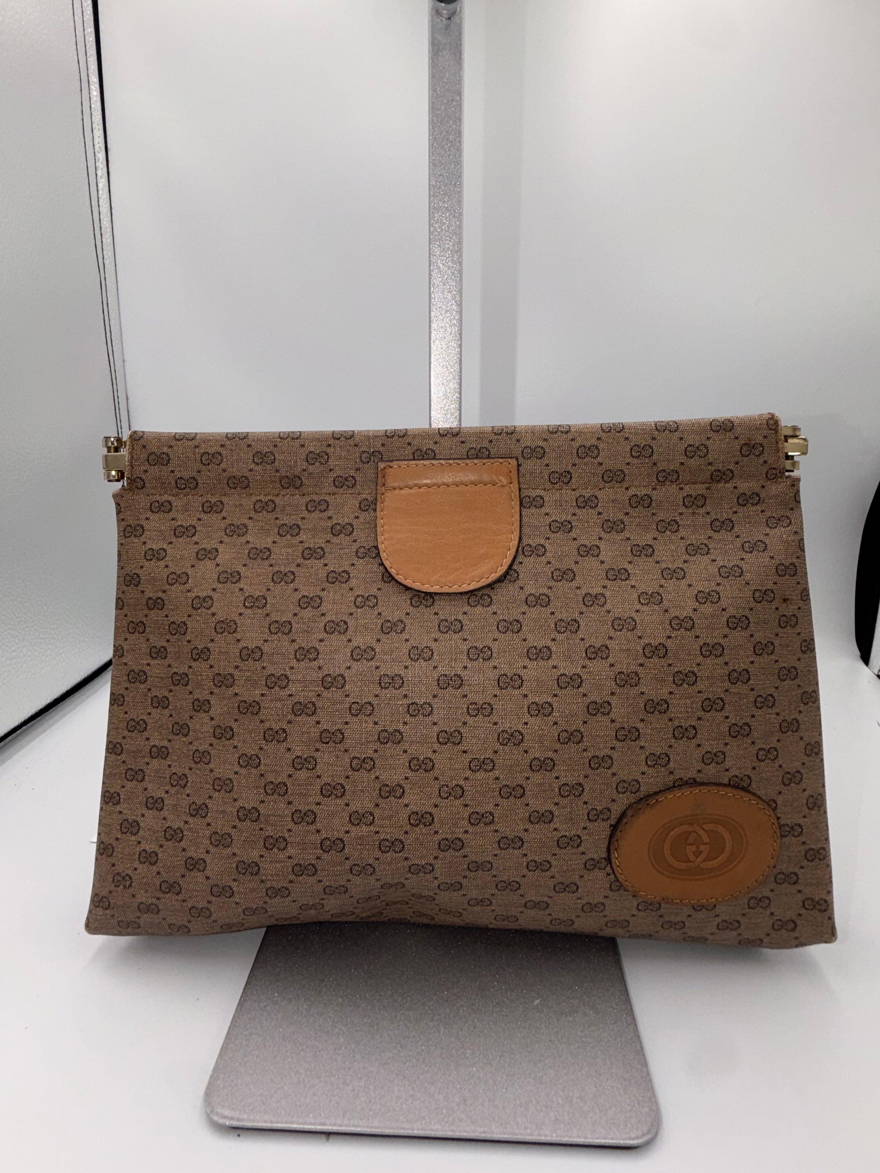 Gucci Vintage Monogram Suede-Lined Portfolio Clutch