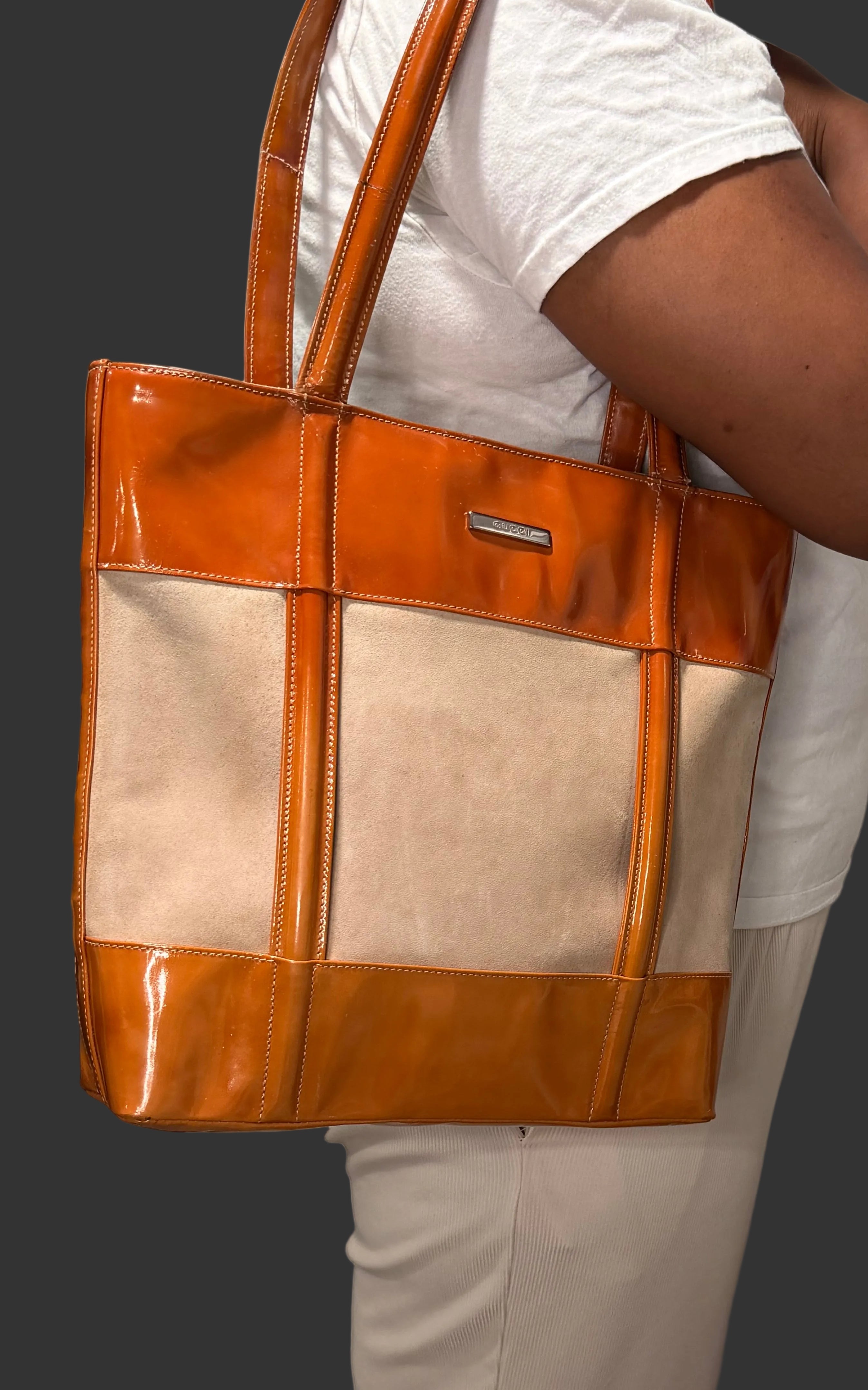 Gucci Patent Leather & Suede Tote