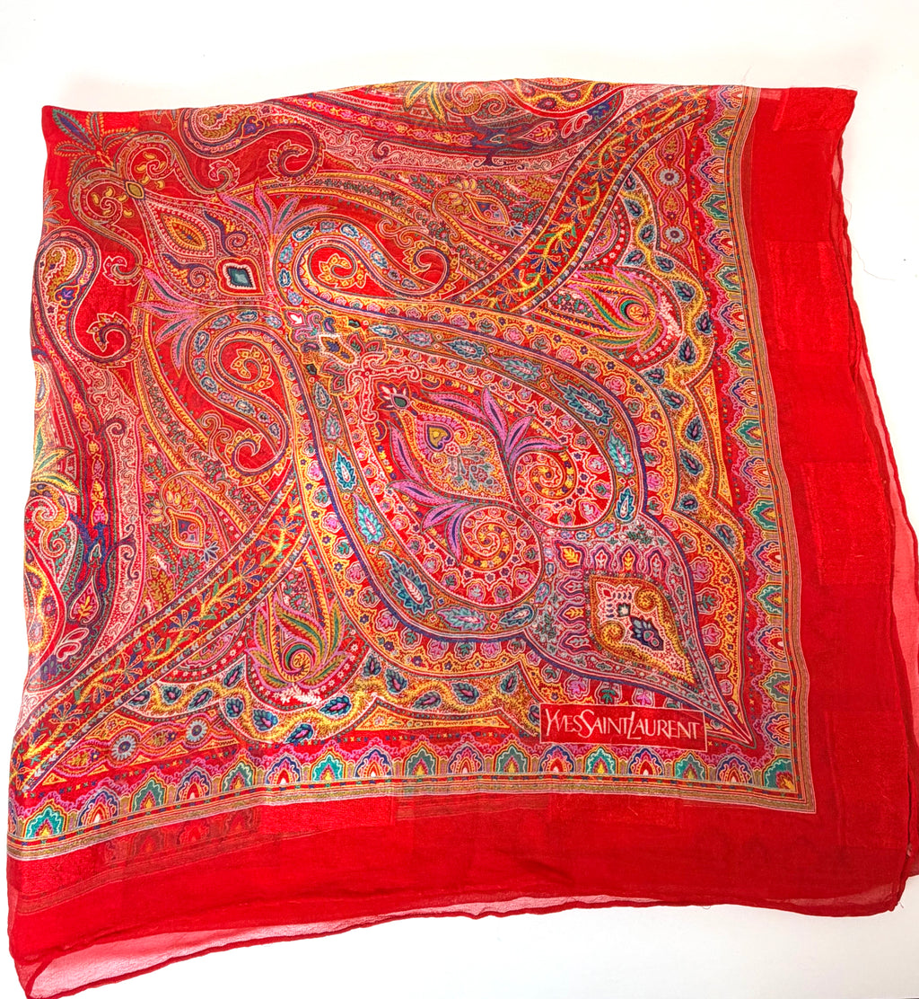Yves Saint Laurent Oversized Paisley Scarf — Red Multicolor