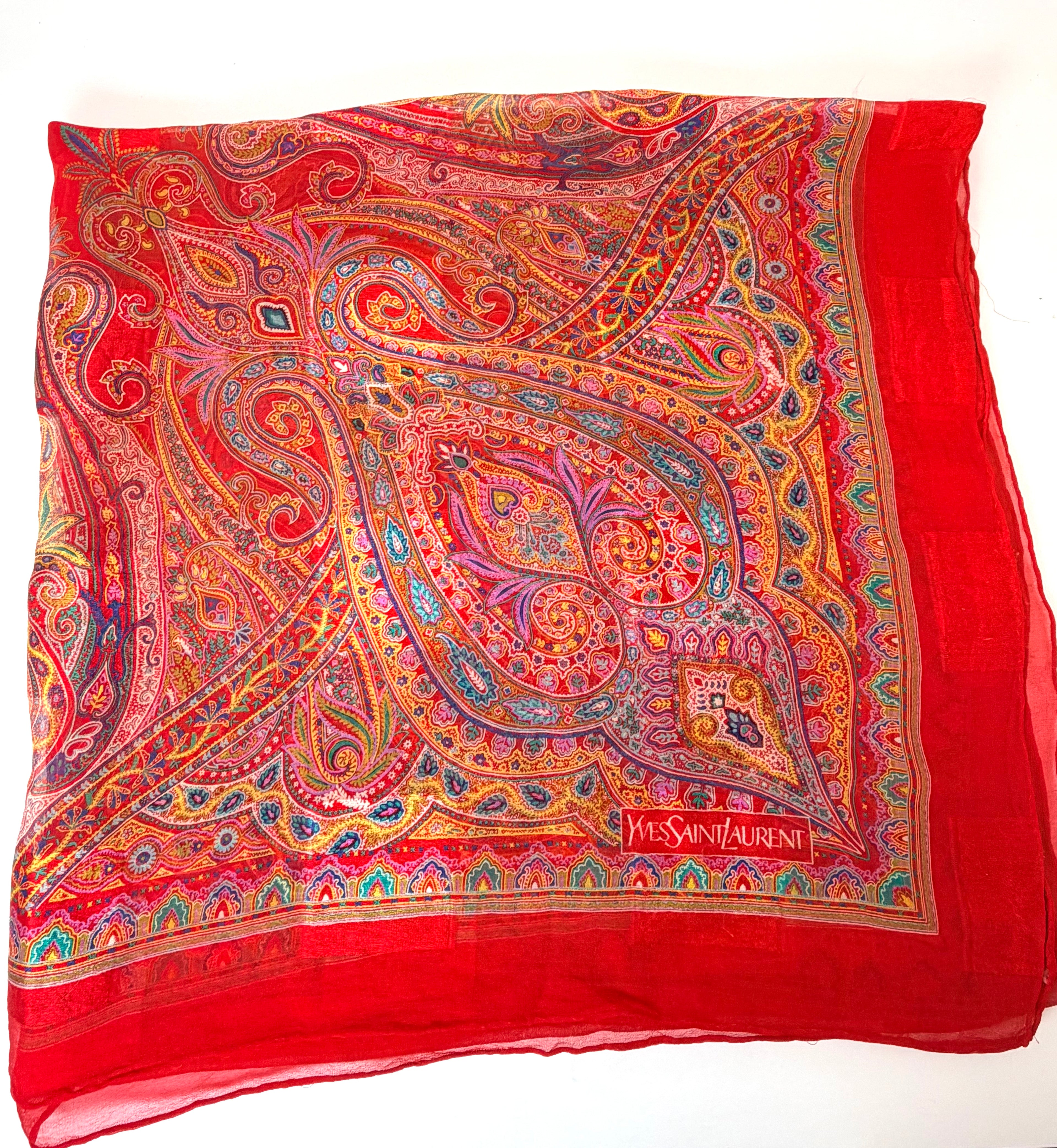 Yves Saint Laurent Oversized Paisley Scarf — Red Multicolor