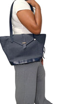 YSL Navy Woven Shoulder Tote Bag