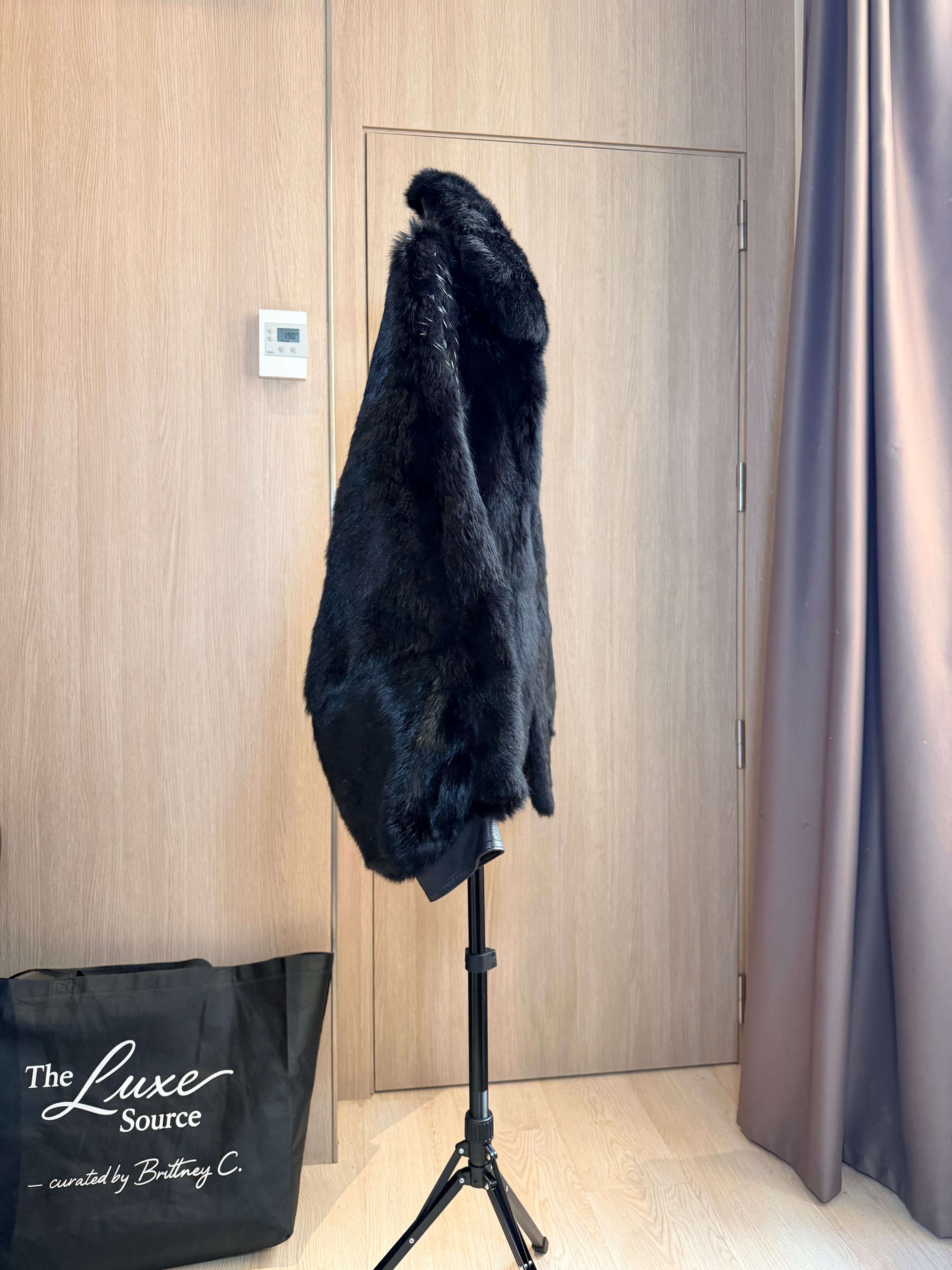Vintage Black Cross Fox Fur Bomber Jacket – M - 002