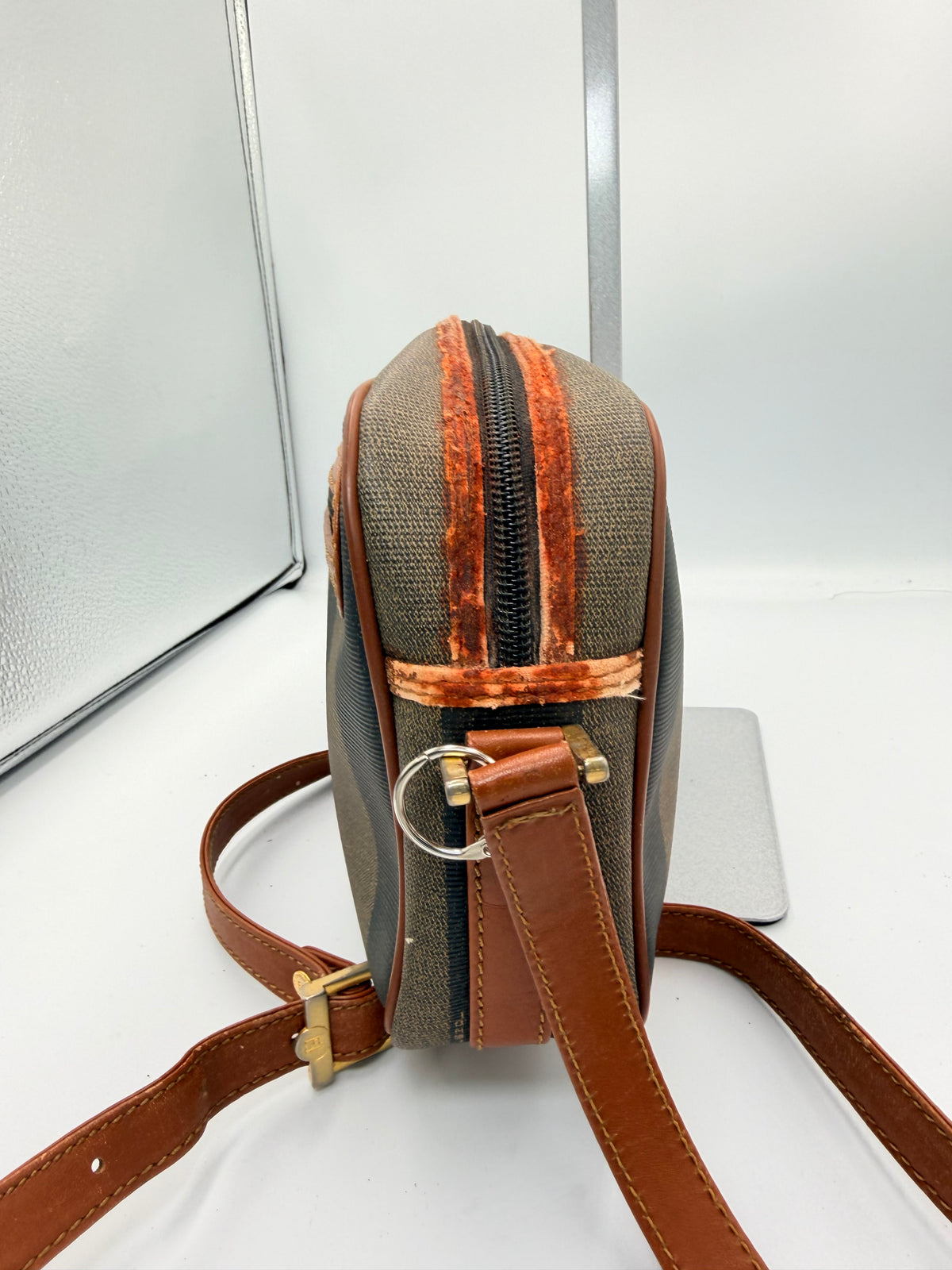 Fendi Pequin Stripe Crossbody Camera Bag