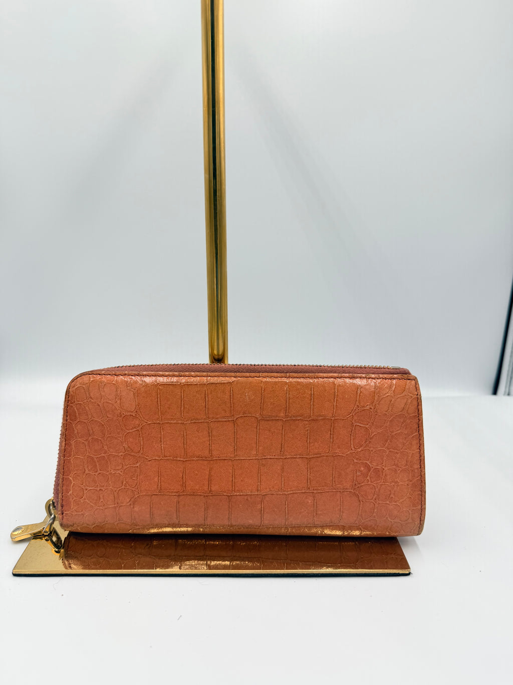 Miu Miu Pink Croc Embossed Zip Around Wallet
