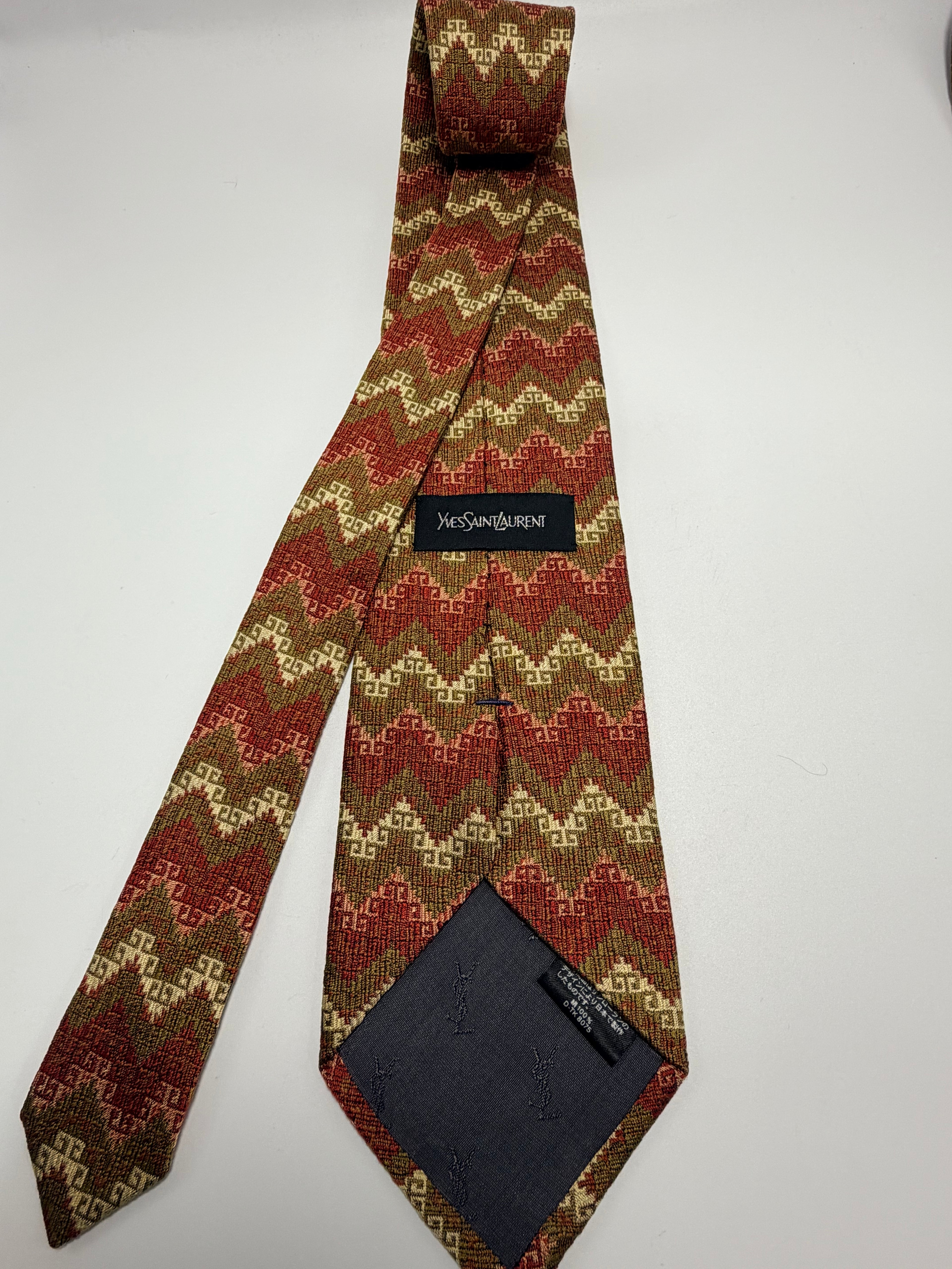 Yves Saint Laurent Silk Tie – Woven Chevron Earth Tones