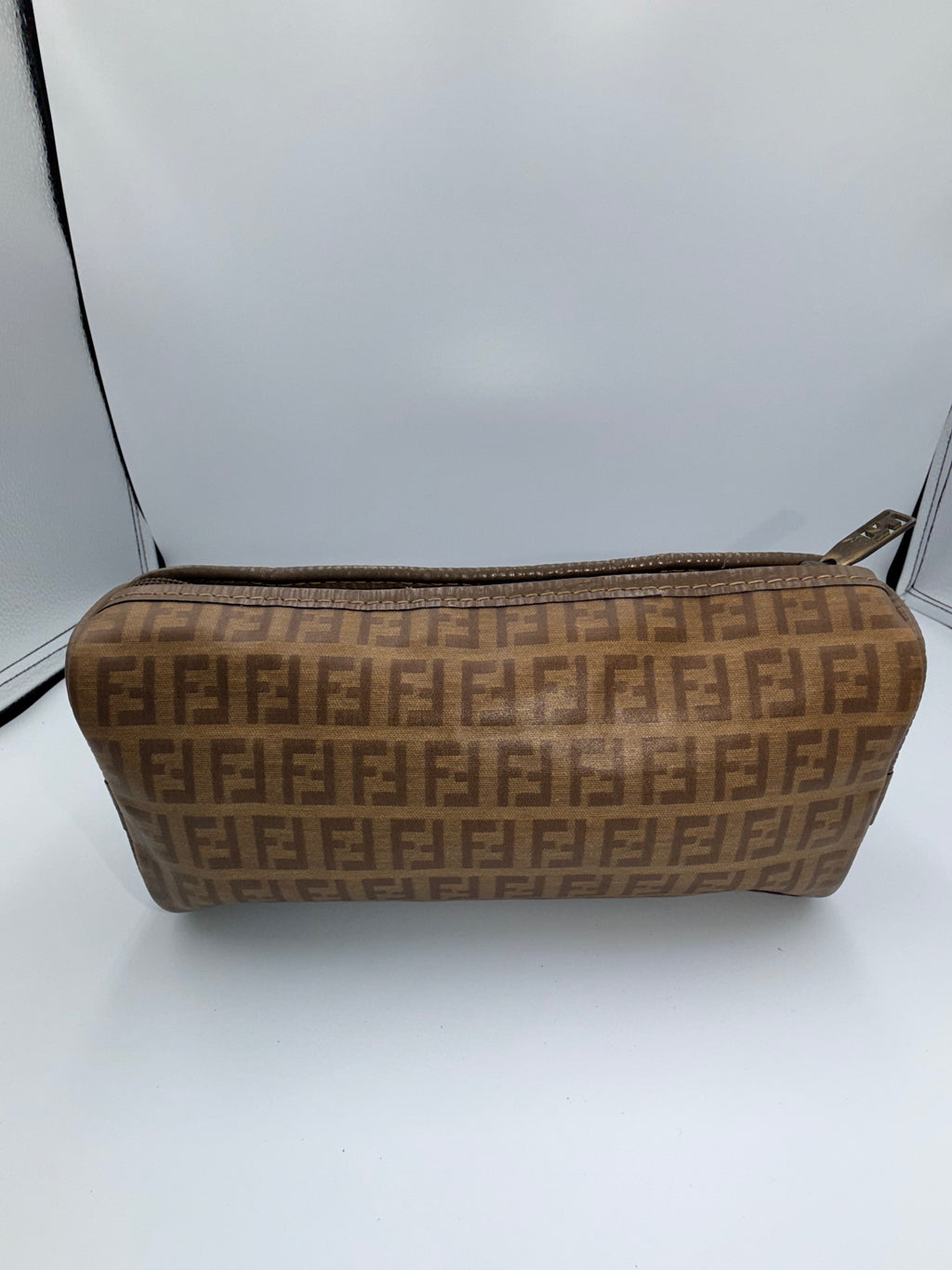Fendi Zucca Canvas Barrel Clutch / Cosmetic Bag