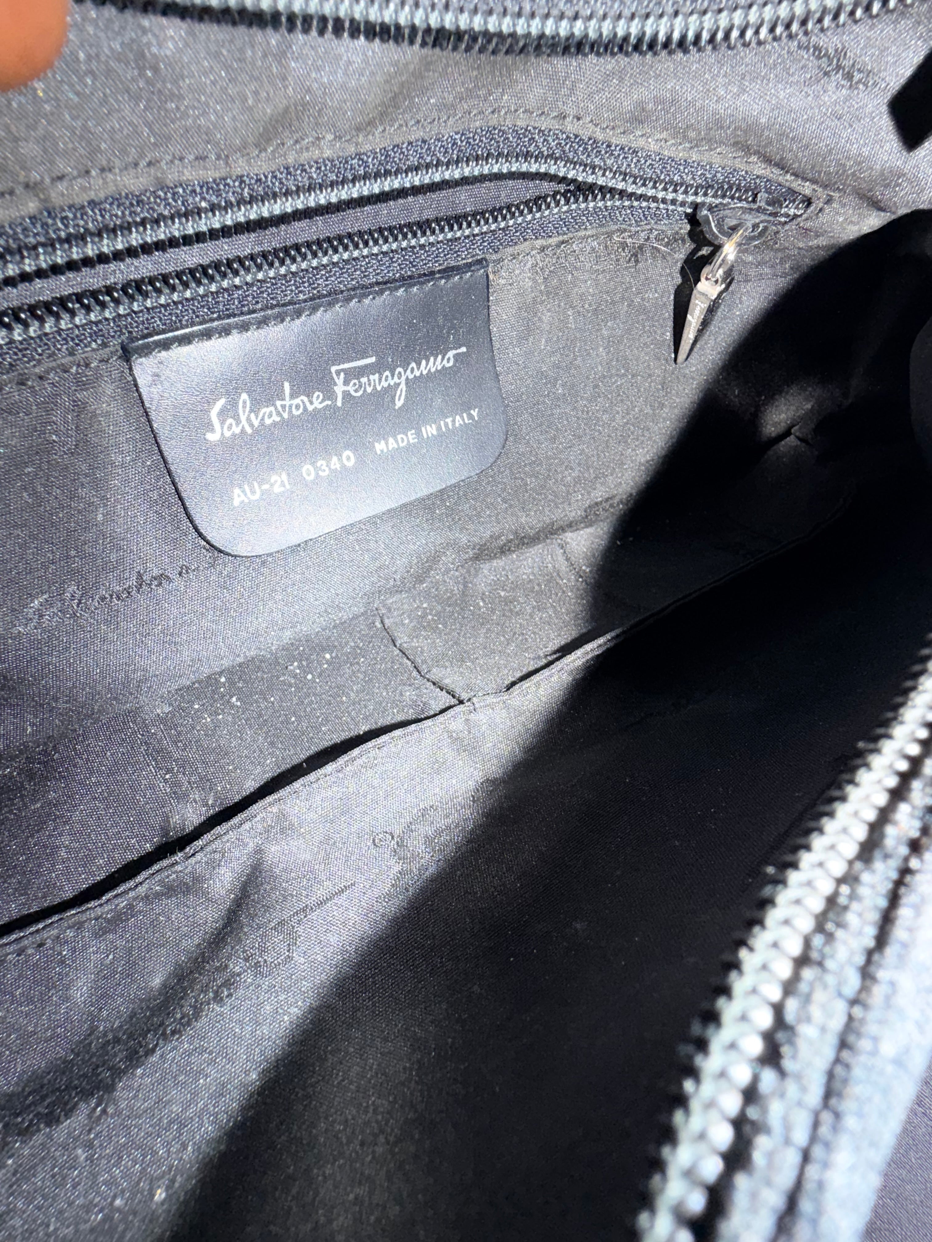 Salvatore Ferragamo Nylon Shoulder Bag – Black with Pink Trim