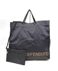 FENDI Vintage Black Canvas Oversized Tote with Matching Pouch