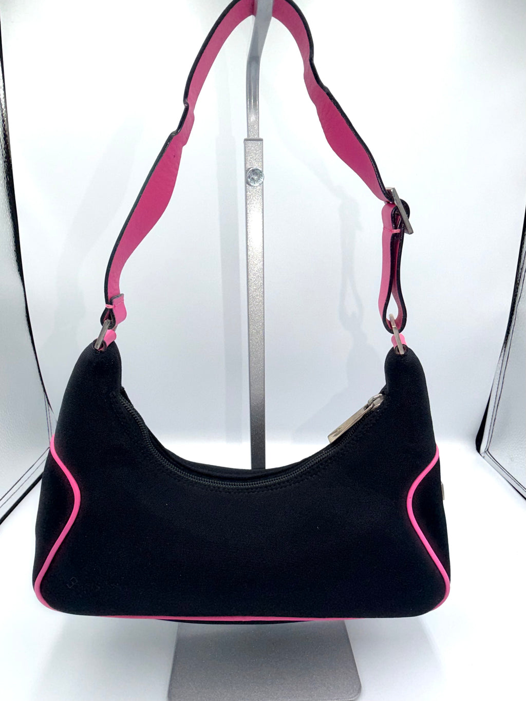Salvatore Ferragamo Nylon Shoulder Bag – Black with Pink Trim