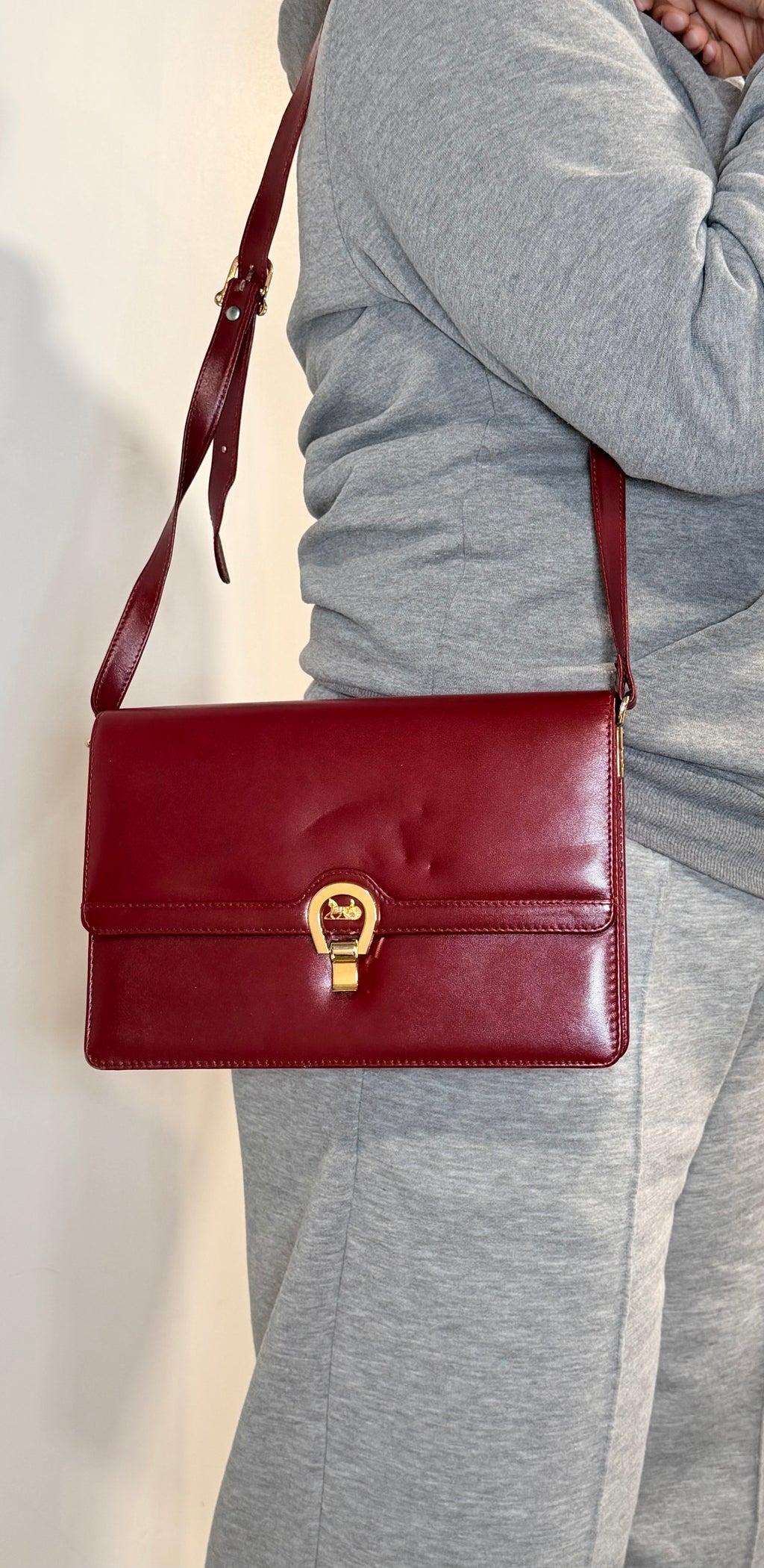 Celine Burgundy Leather Horsebit Crossbody