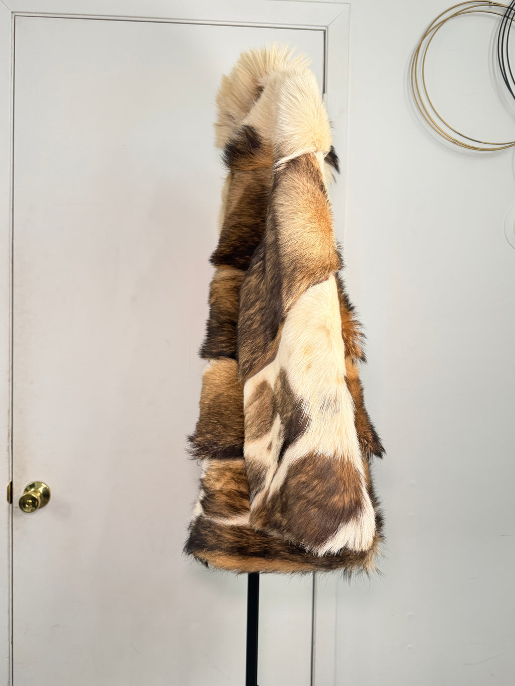 Vintage Patchwork Rabbit Fur Coat – Cream, Honey & Espresso (Medium)
