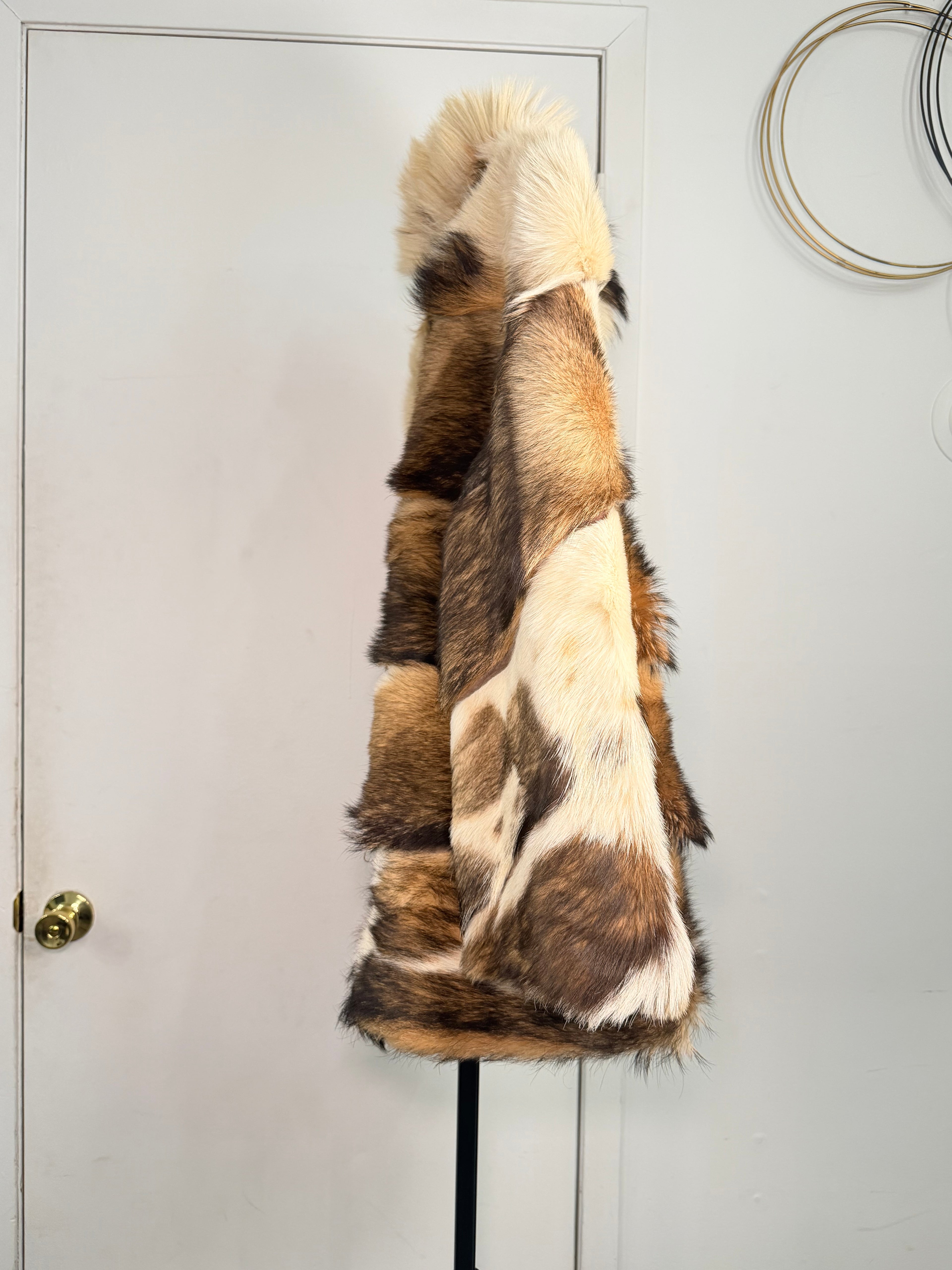 Vintage Patchwork Rabbit Fur Coat – Cream, Honey & Espresso (Medium)