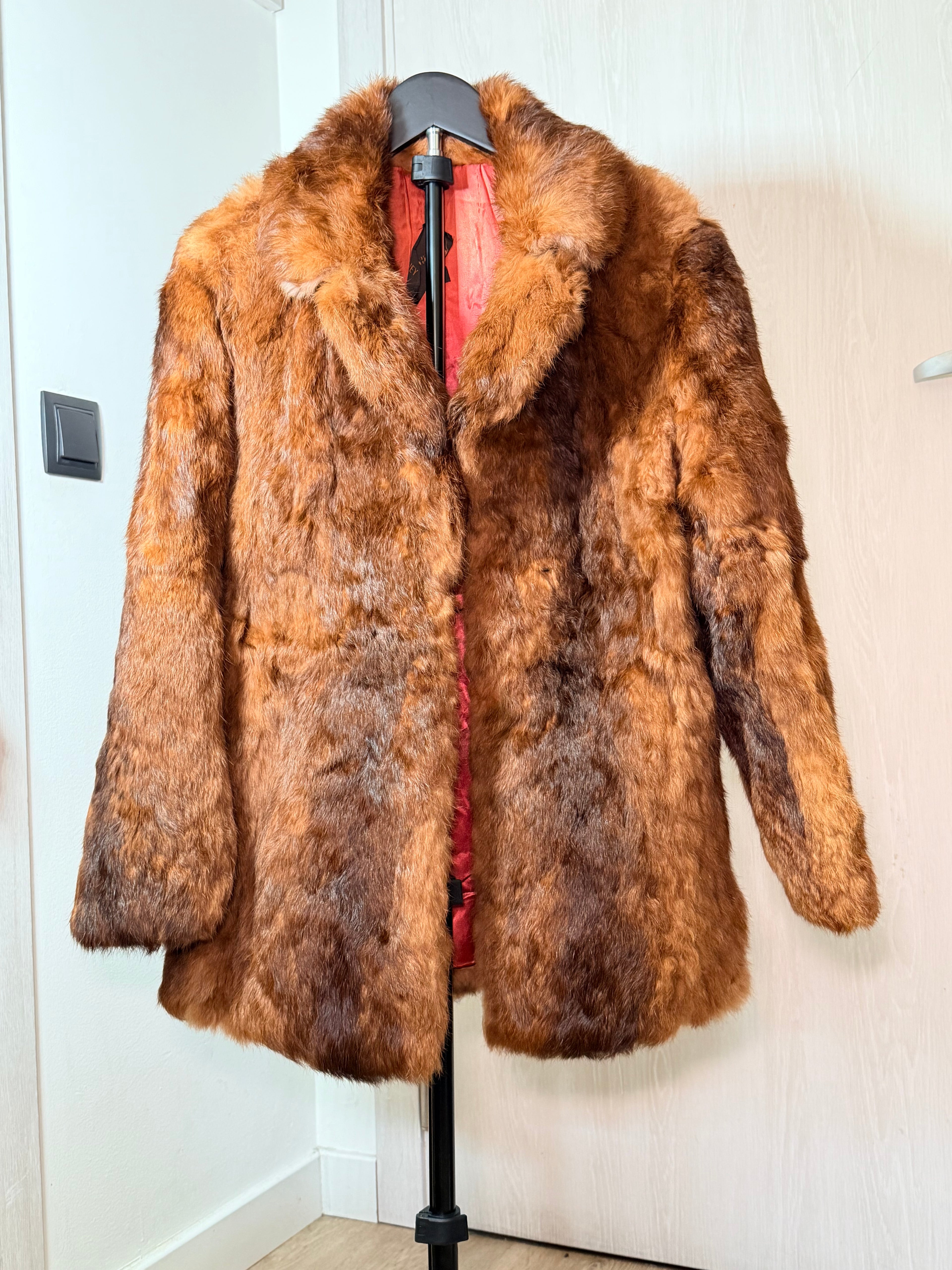 Vintage Rabbit Fur Coat – Warm Brown Tones  (Small)