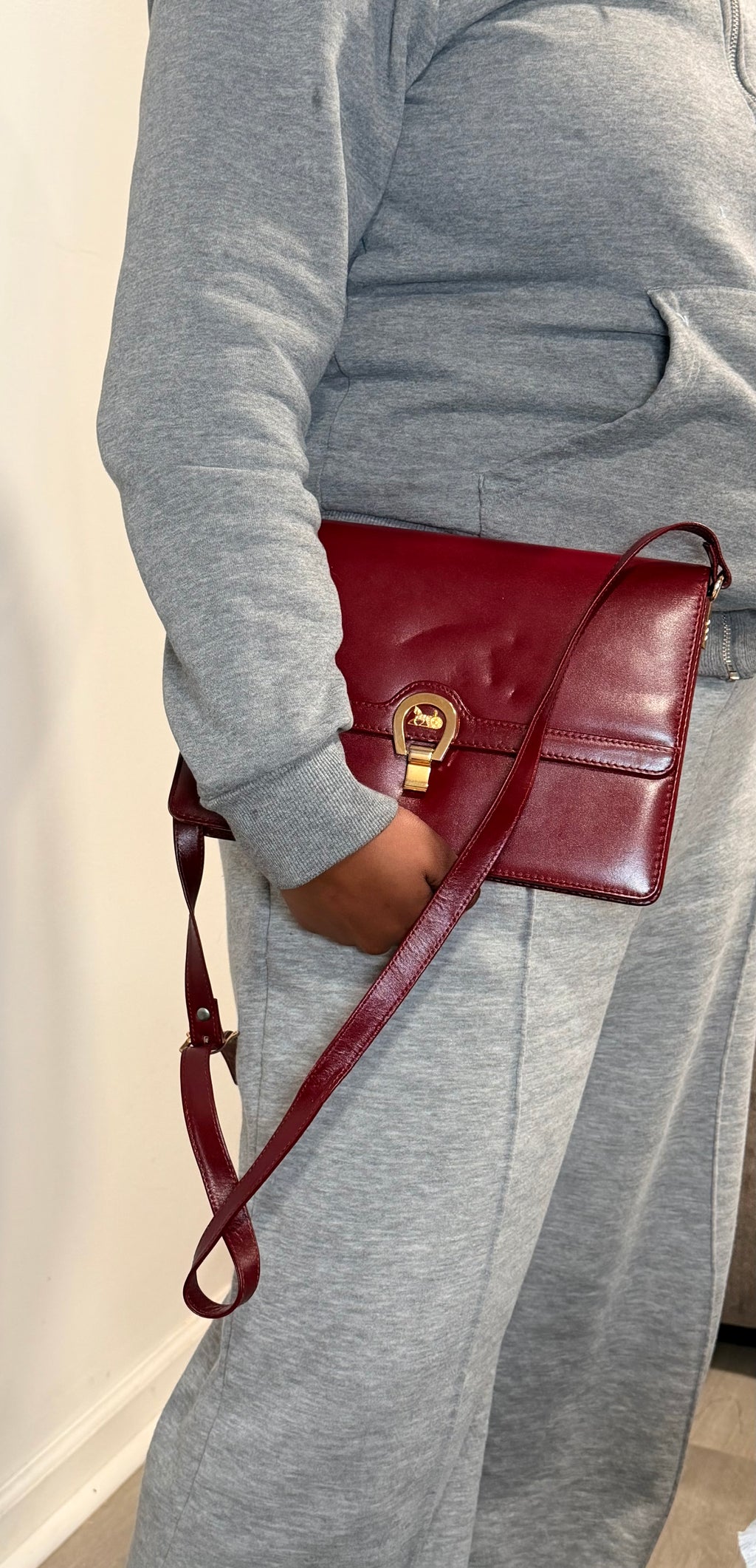 Celine Burgundy Leather Horsebit Crossbody