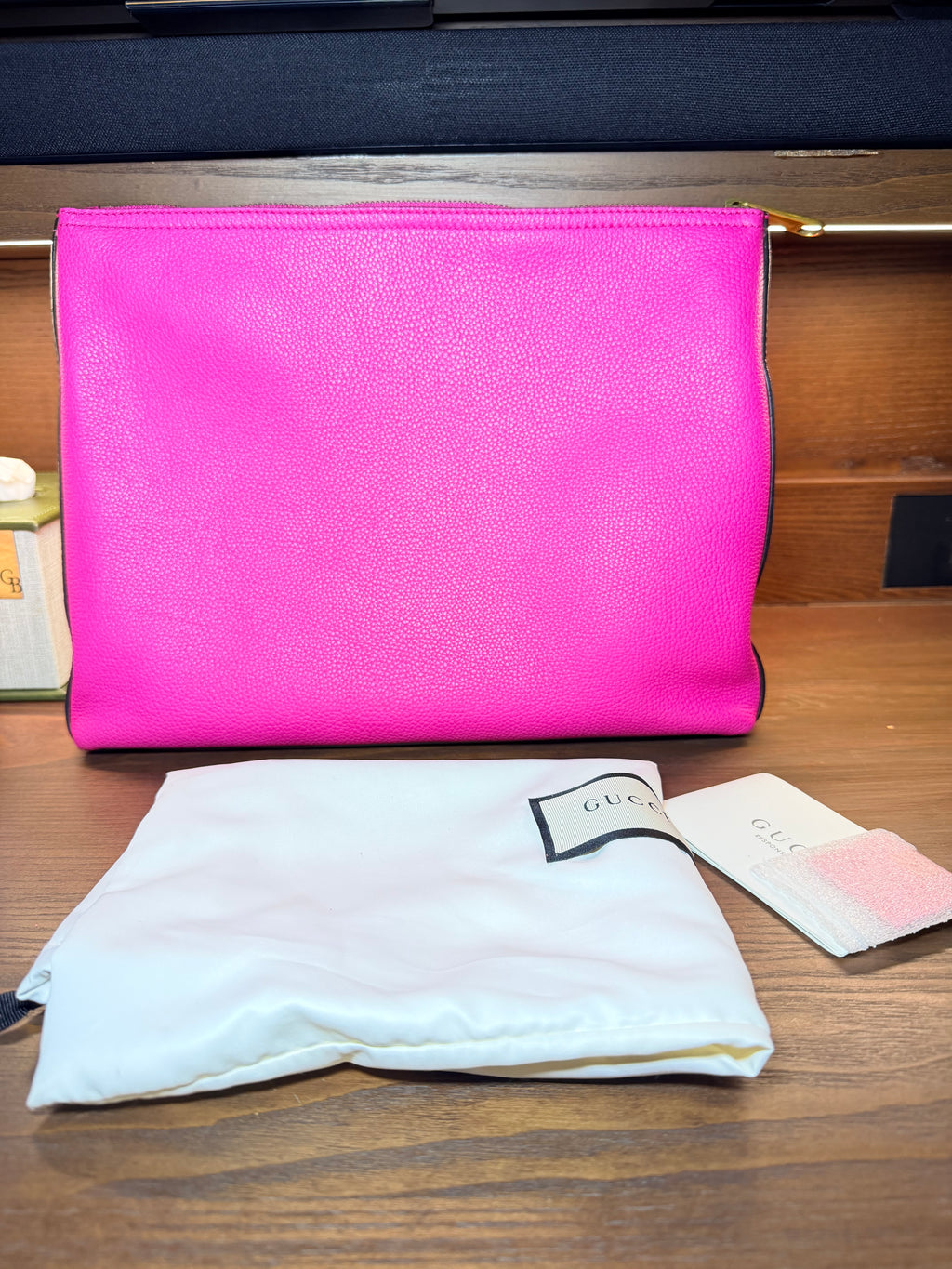 Gucci Hot Pink Leather Logo Clutch – With Dust Bag