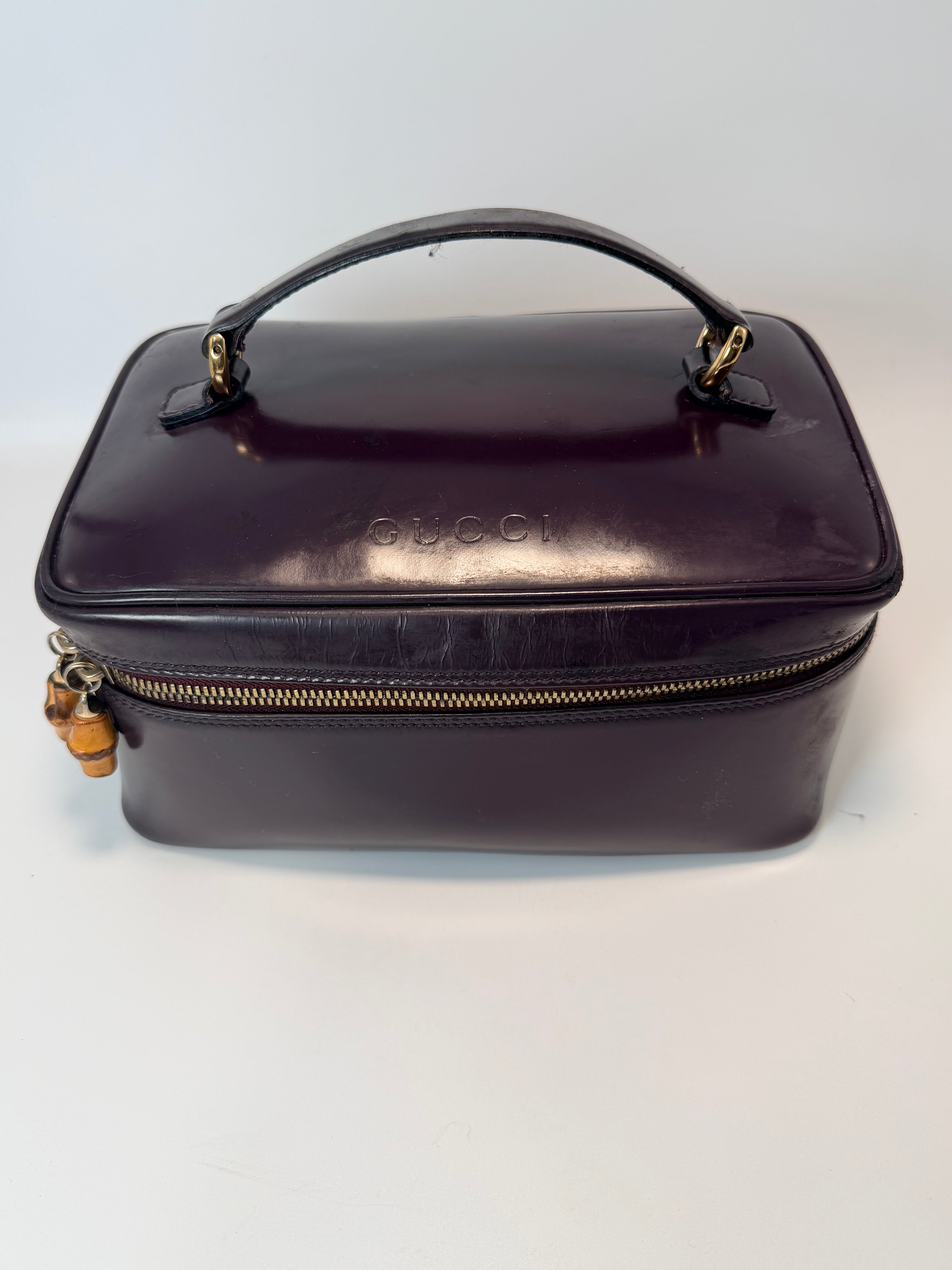 Vintage Gucci Bamboo Zip Vanity Case — Deep Plum Leather