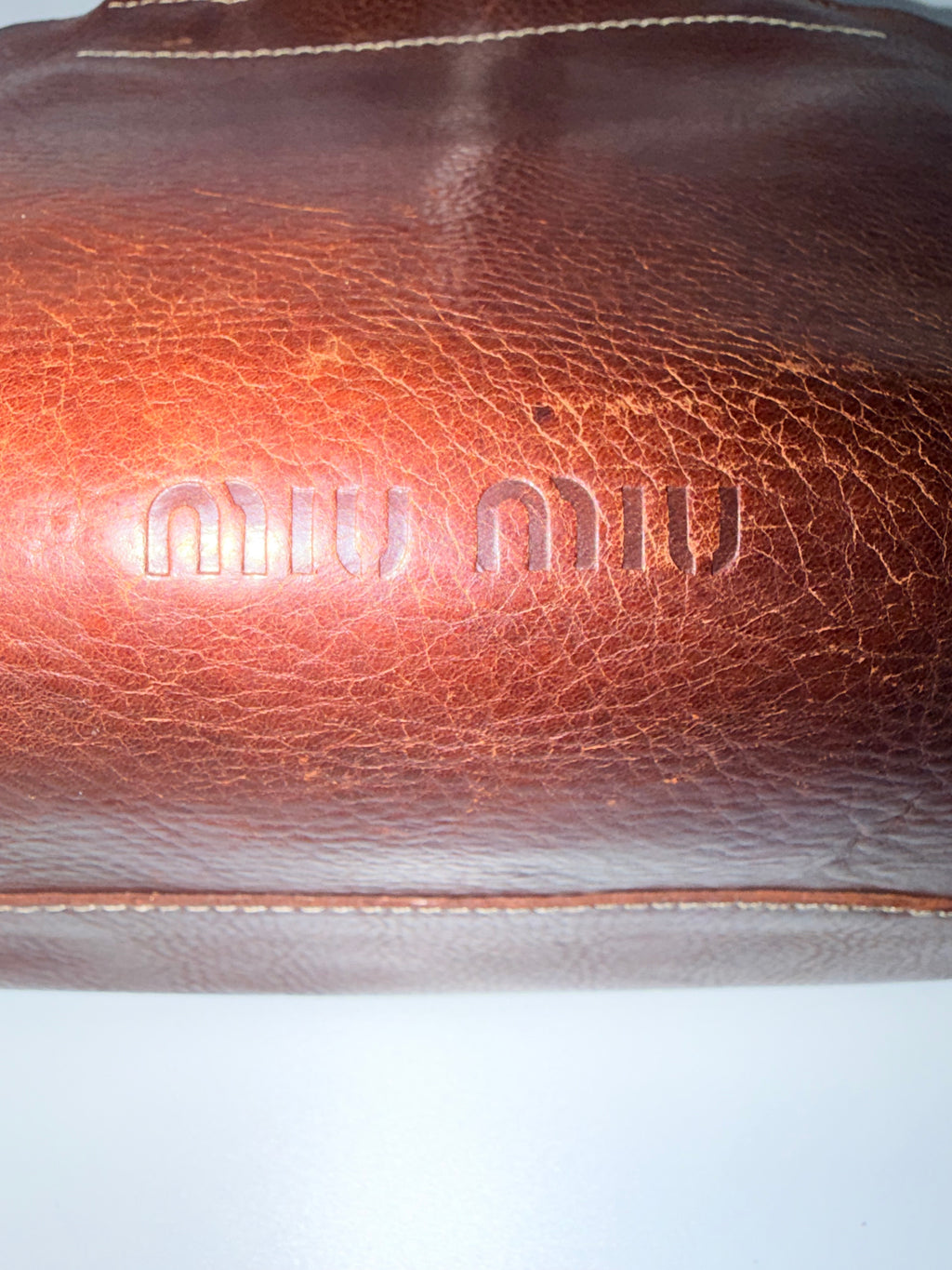 Miu Miu Distressed Leather Tote Bag – Brown