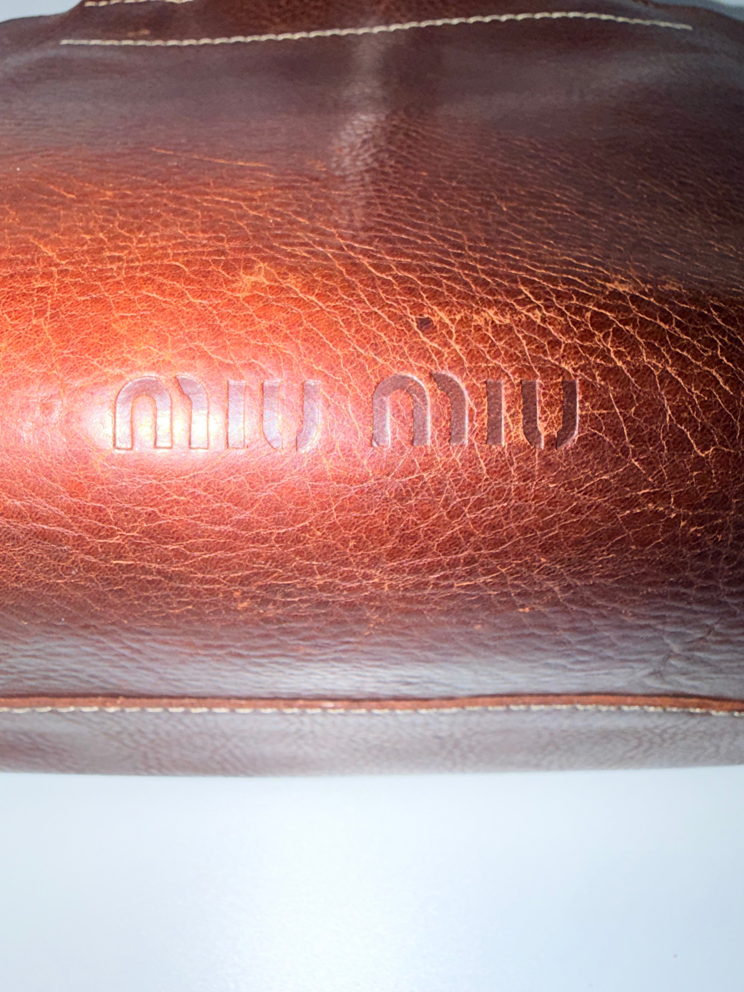 Miu Miu Distressed Leather Tote Bag – Brown