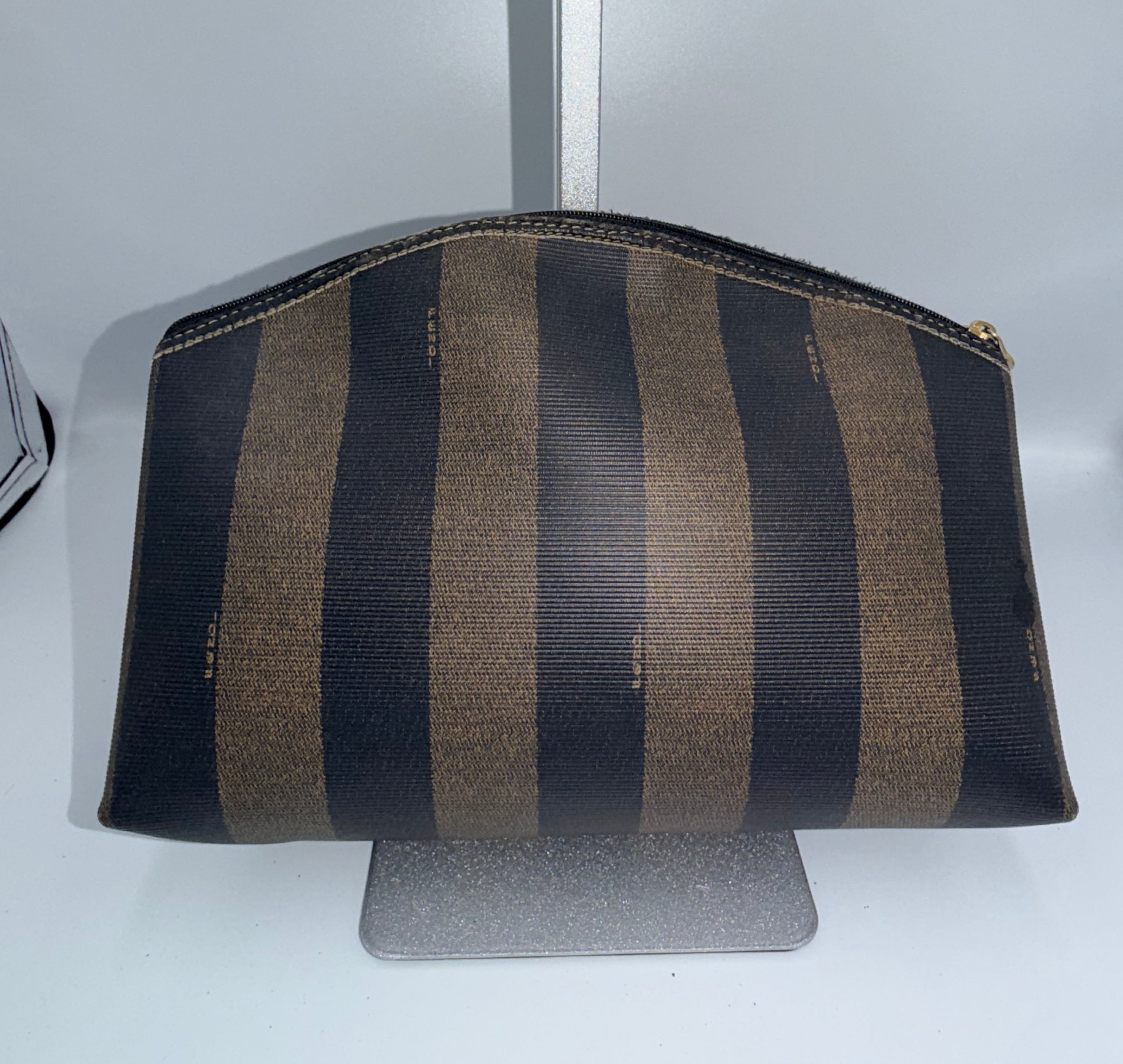 Fendi Pequin Stripe Zip Clutch
