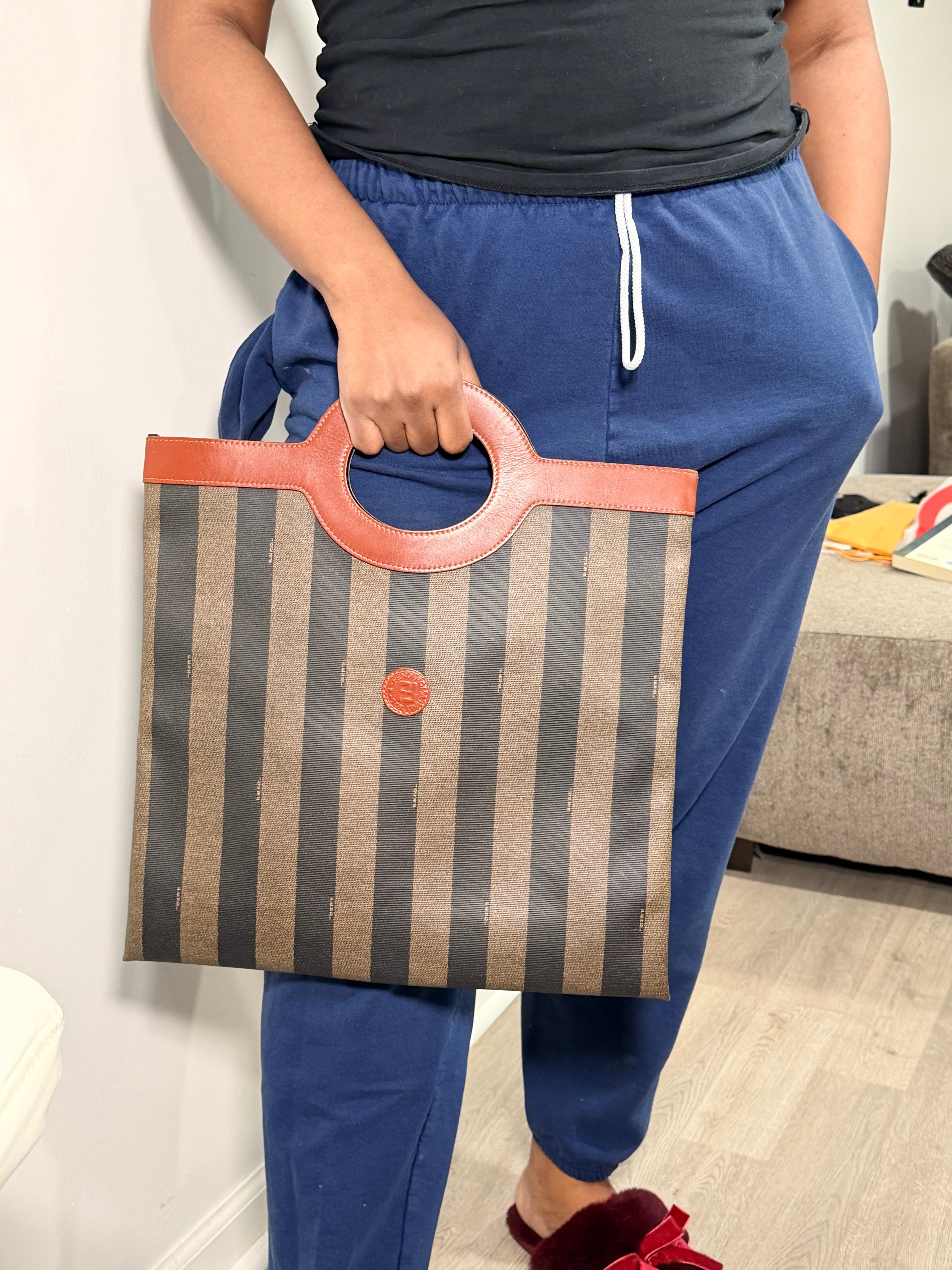 Fendi Pequin Vertical Tote with Cut-Out Handle