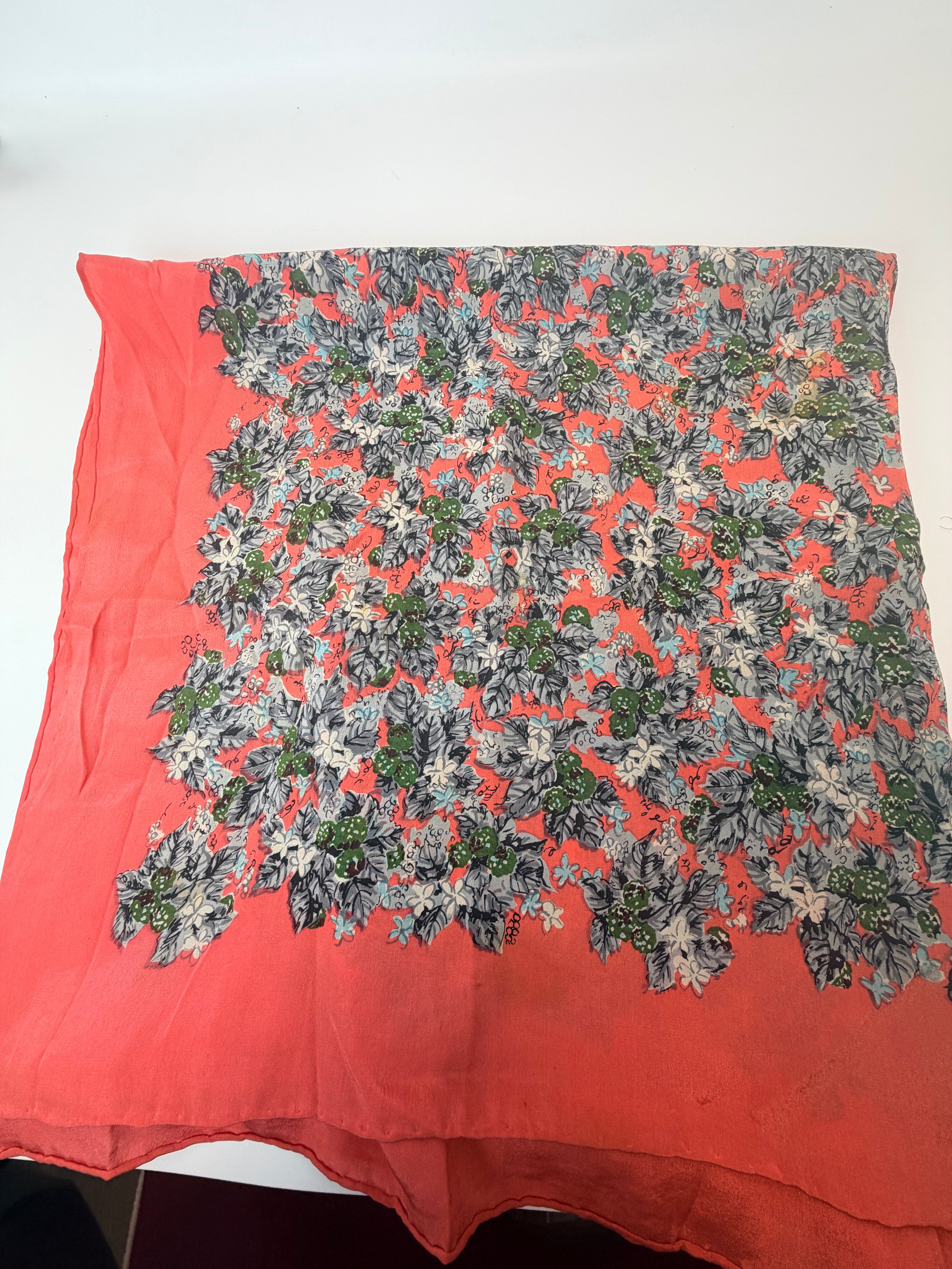 Vintage Coral Floral Print Scarf