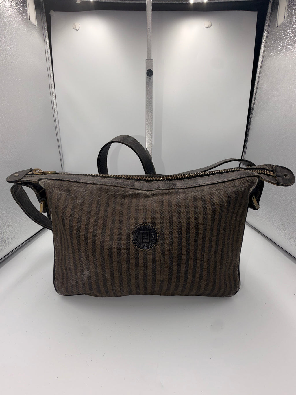 Fendi Pequin Striped Messenger Crossbody Bag