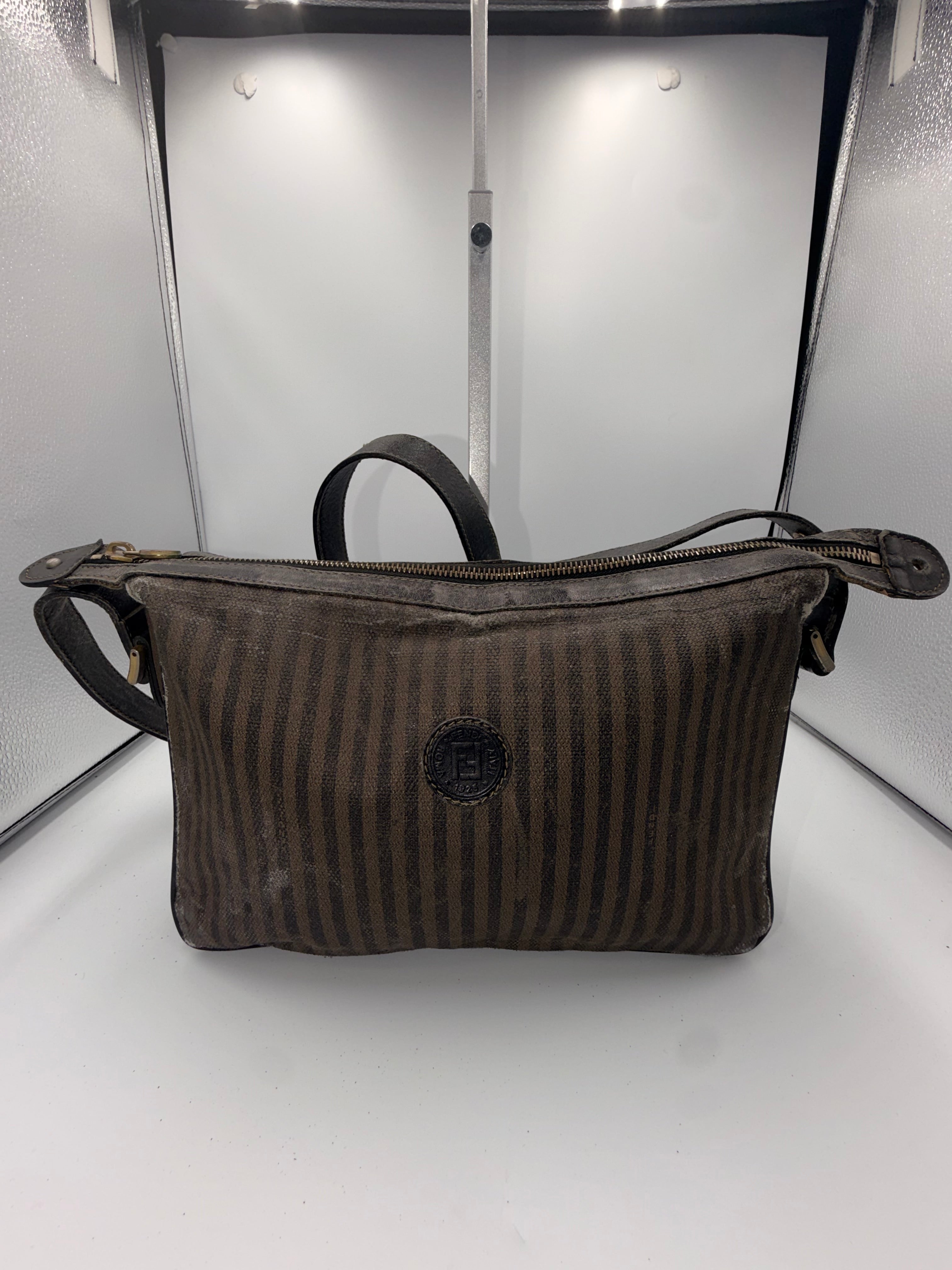 Fendi Pequin Striped Messenger Crossbody Bag