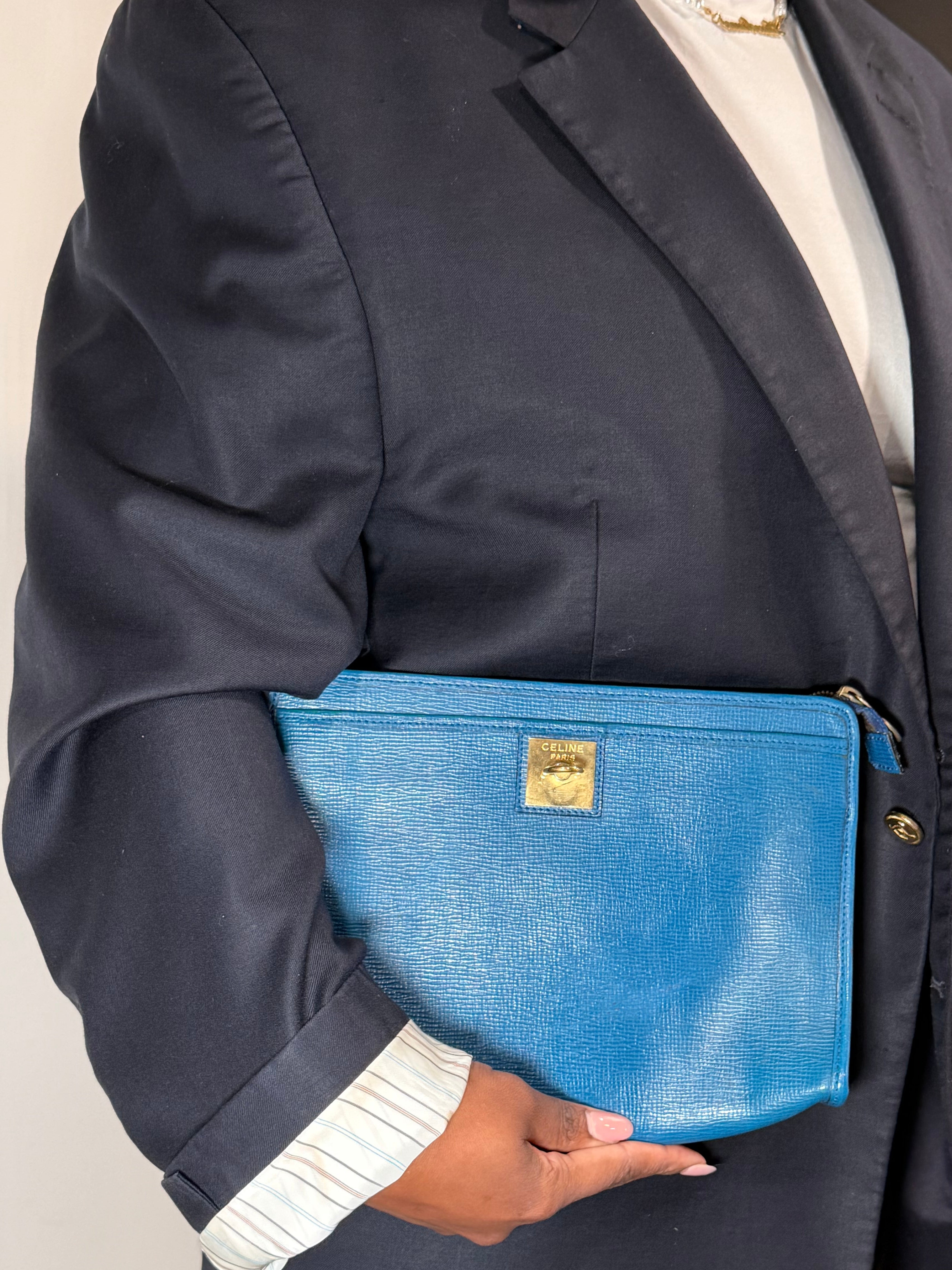Celine Vintage Blue Leather Clutch