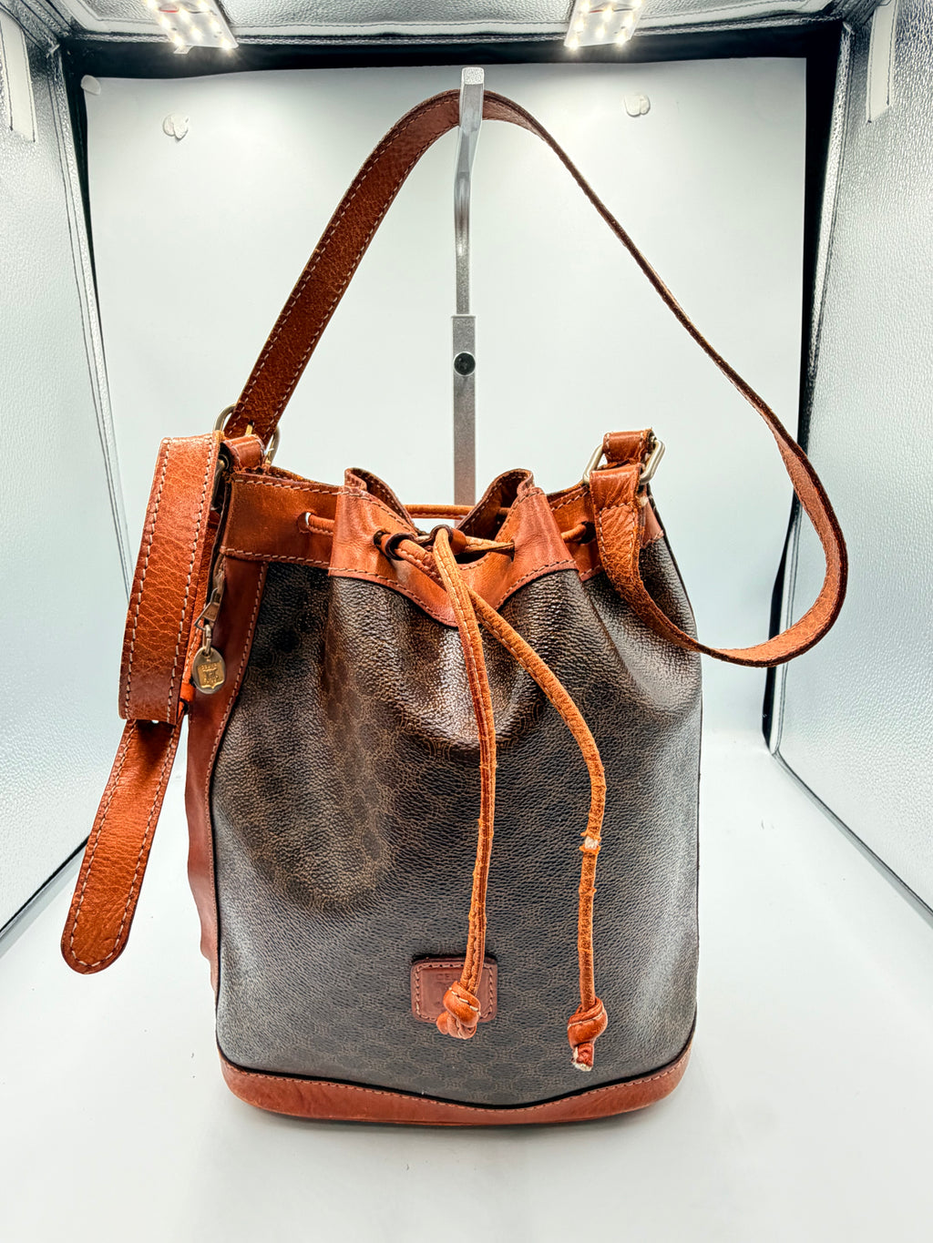 Celine Vintage Macadam Drawstring Bucket Shoulder Bag