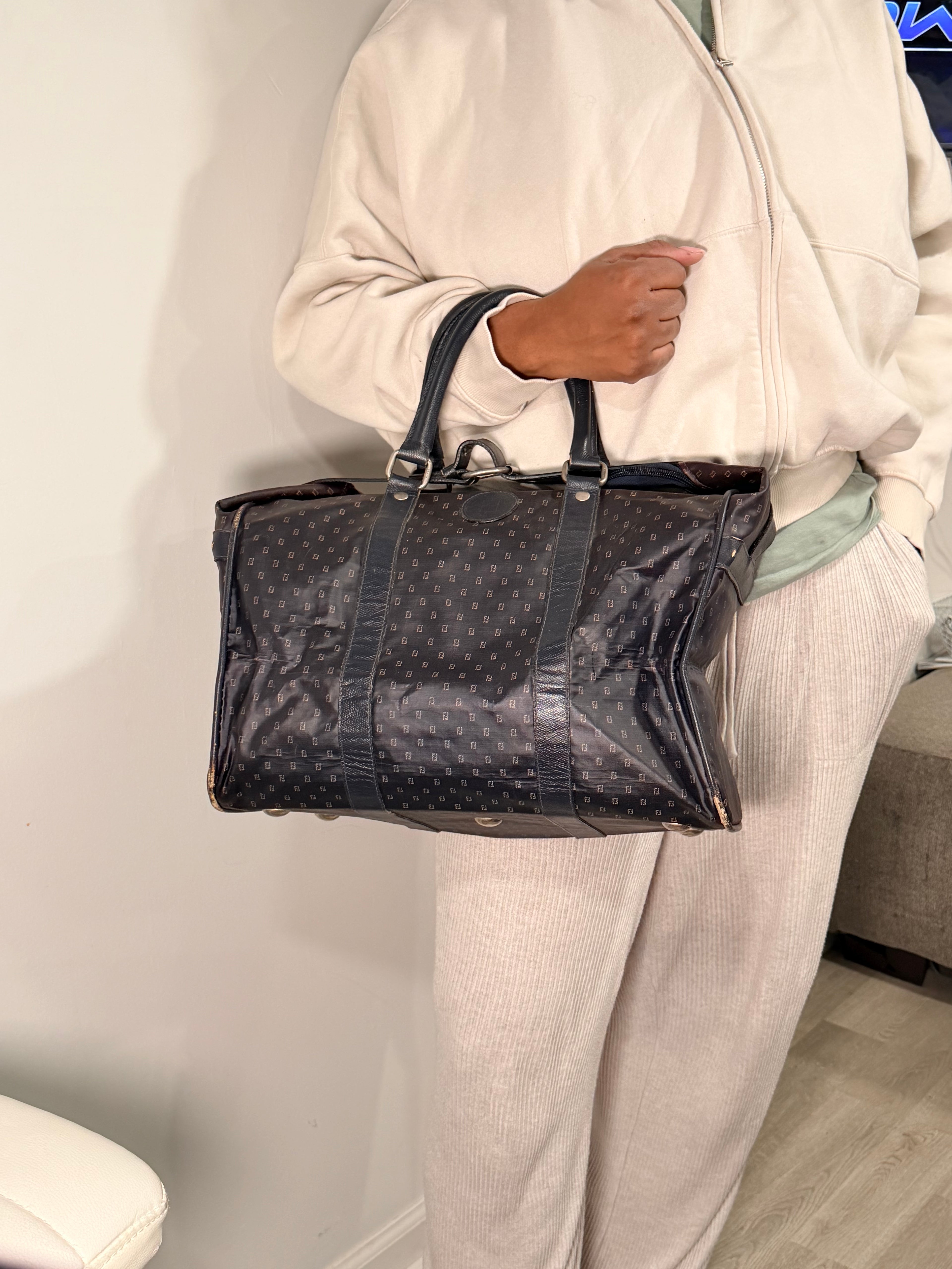Fendi FF Monogram Leather Boston Bag /Weekender